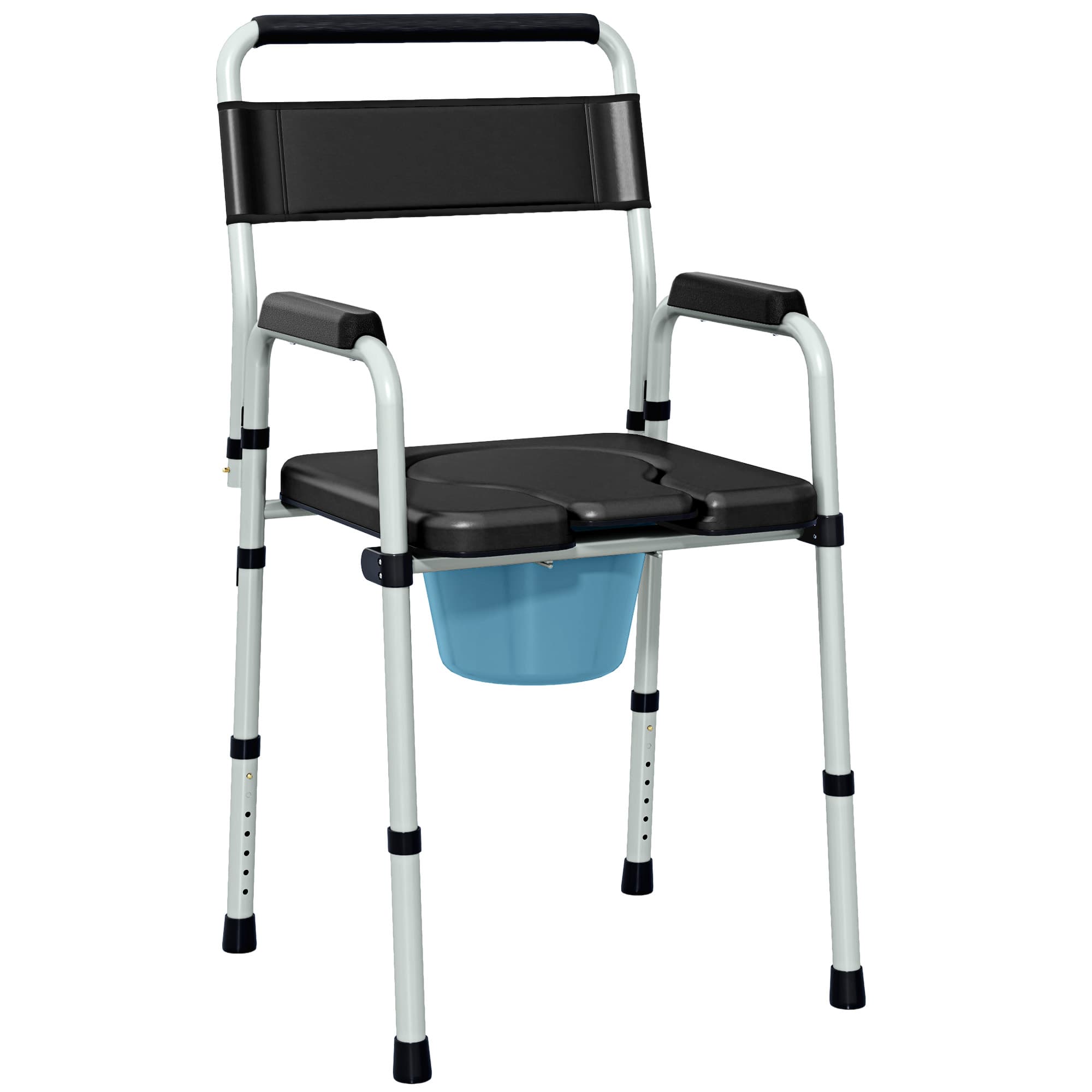 HOMCOM Chaise percée toilette pliable antidérapante hauteur réglable, siège et accoudoirs rembourrés, charge 150 kg, noir
