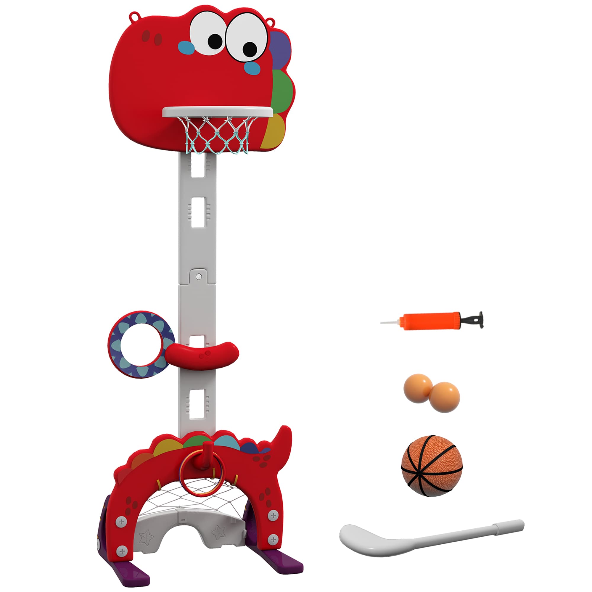AIYAPLAY Panier de basket-ball pour enfants, hauteur réglable, 5 en 1 lancer de balles, golf, football jeu de lasso, 3-6 ans