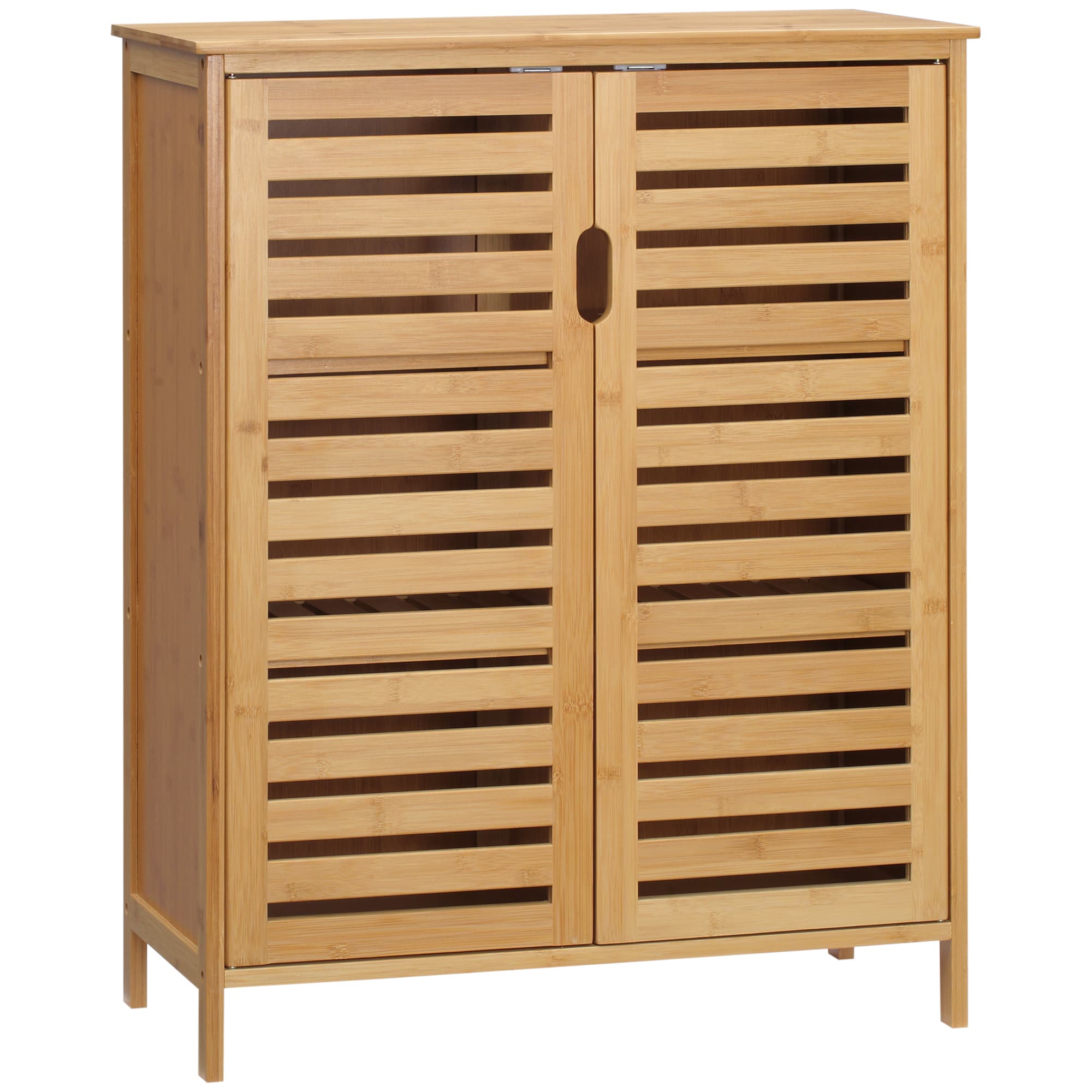 kleankin Meuble salle de bain en bambou armoire salle de bain sur pied avec double porte à lattes, 68 x 32 x 86 cm, naturel