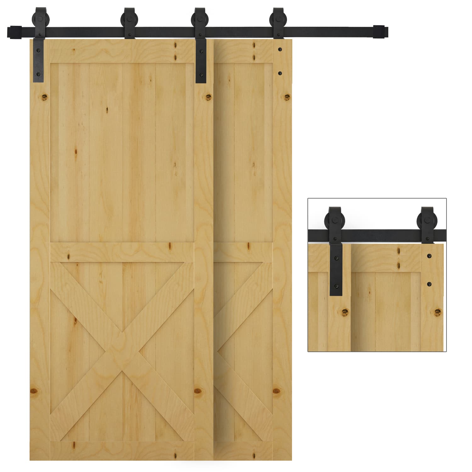 HOMCOM 2M Kit porte coulissante de grange, rail porte coulissante double de 100 cm de large, épaisseur 35-40 mm, charge 90 kg