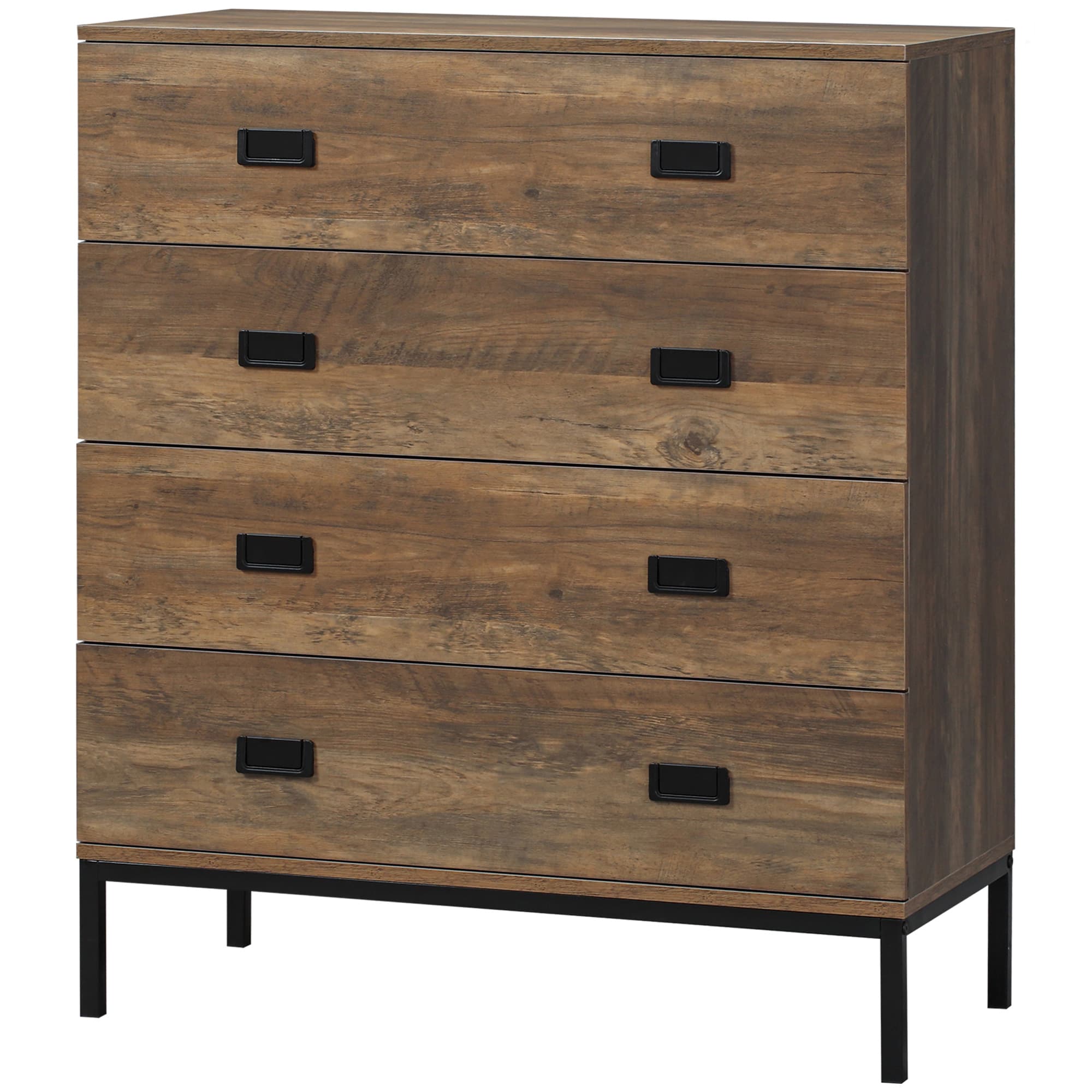 HOMCOM Commode 4 tiroirs meuble de rangement design industriel piètement métal noir 80 x 39 x 95 cm