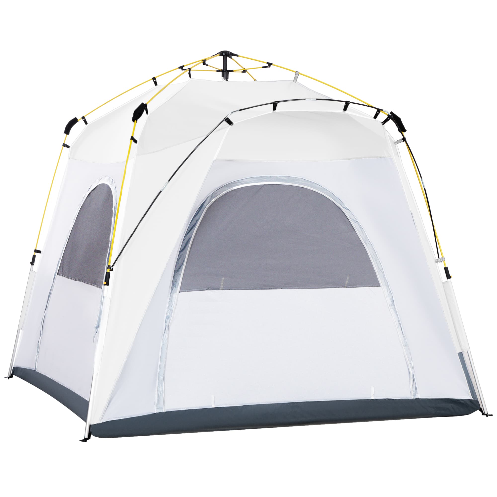 Outsunny Tente de camping familiale 4 personnes montage instantanée pop-up 4 fenêtres pare-soleil dim. 2,4L x 2,4l x 1,95H m blanc gris