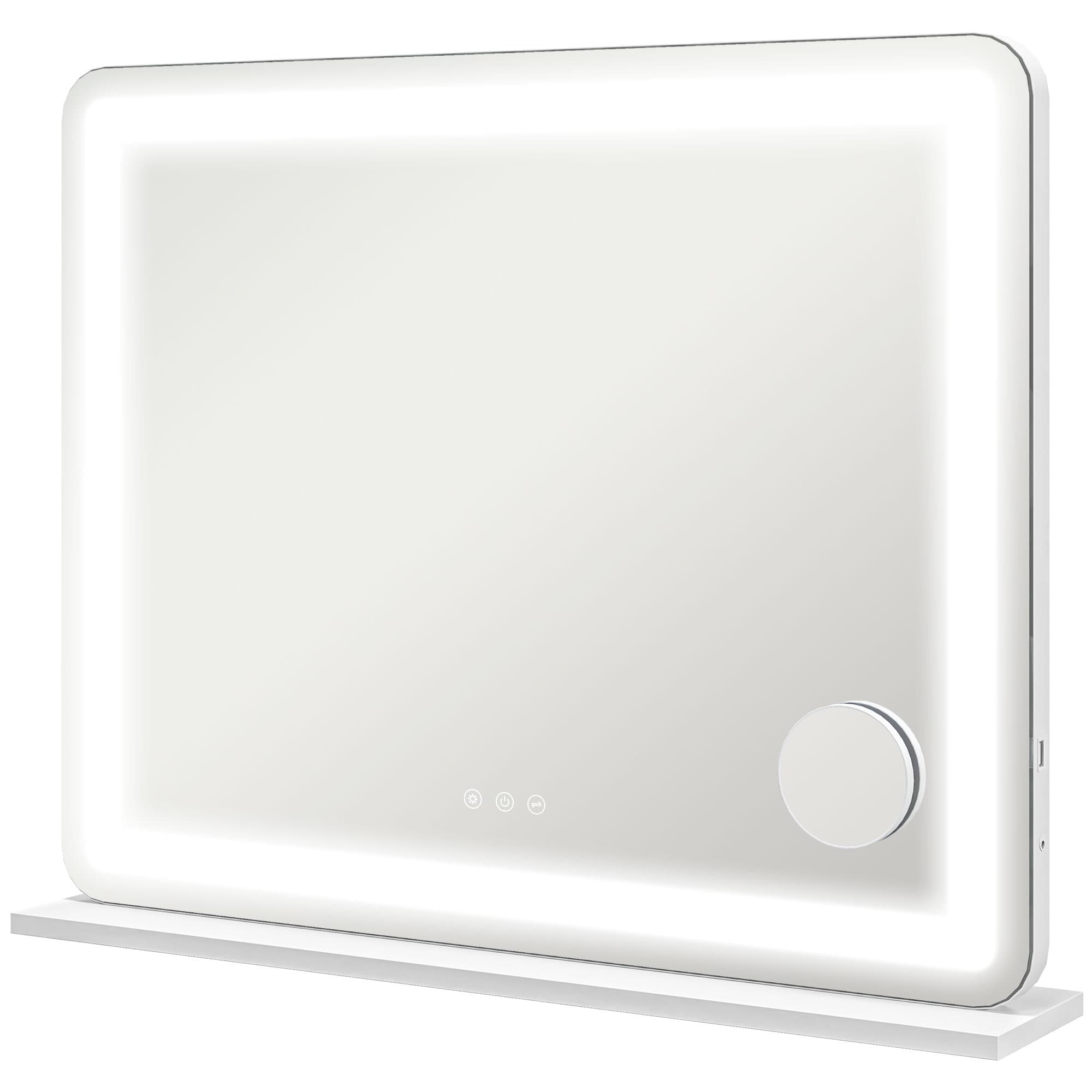 HOMCOM Miroir Lumineux LED intensité 3 modes d'éclairage, grossissement 10X, port de charge USB, touche tactile - 80 x 62 cm
