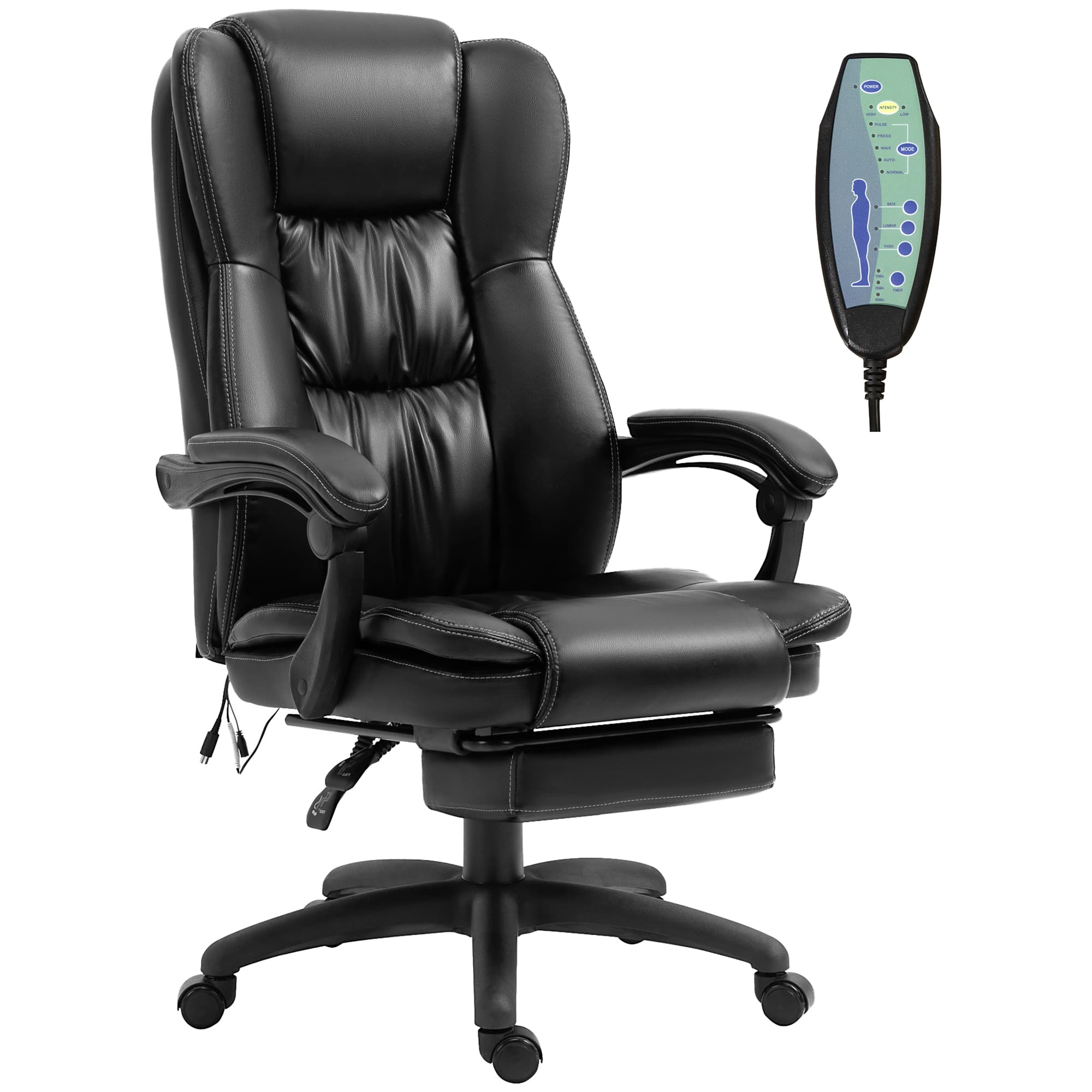 Vinsetto Fauteuil de bureau massant, chaise de bureau avec hauteur réglable, dossier inclinable et télécommande filaire, noir