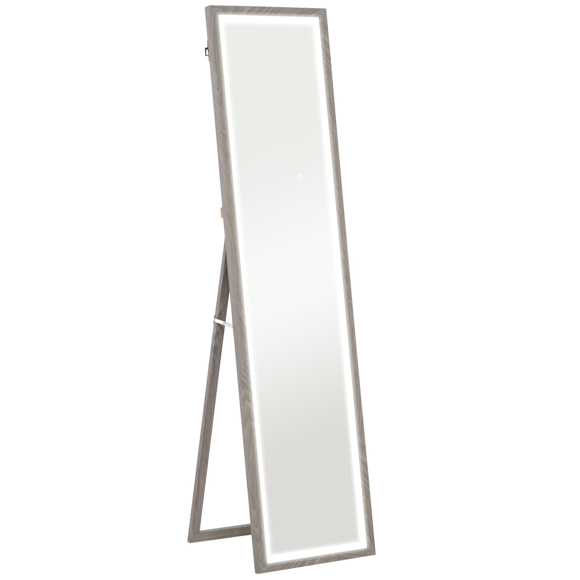 HOMCOM Grand miroir pleine longueur, miroir mural ou sur pied rectangulaire, 40 x 160 cm avec éclairage LED 3 couleurs, gris