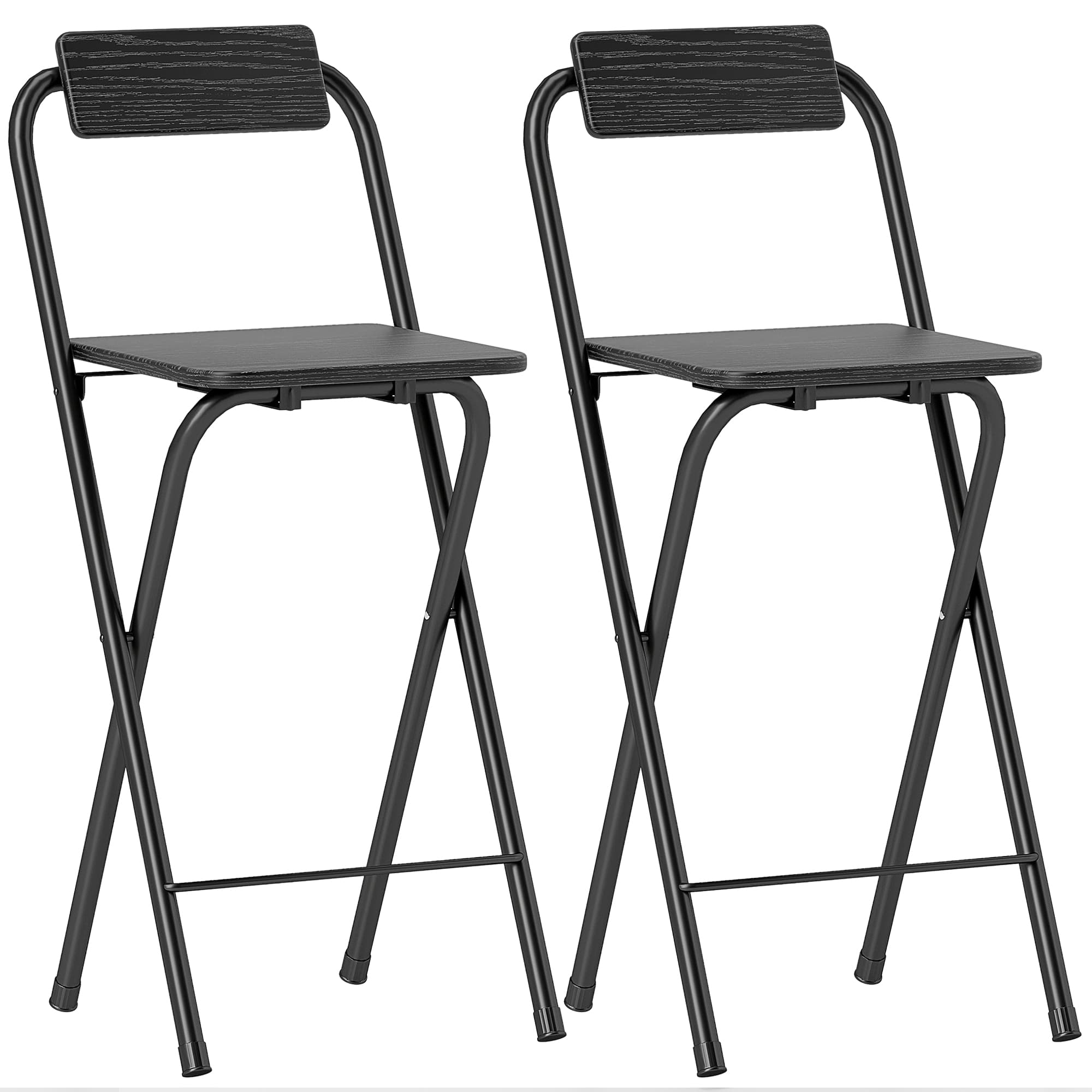 HOMCOM Lot de 2 tabourets de bar pliables avec dossier et repose-pieds, cadre en acier, 87 cm de haut, noir