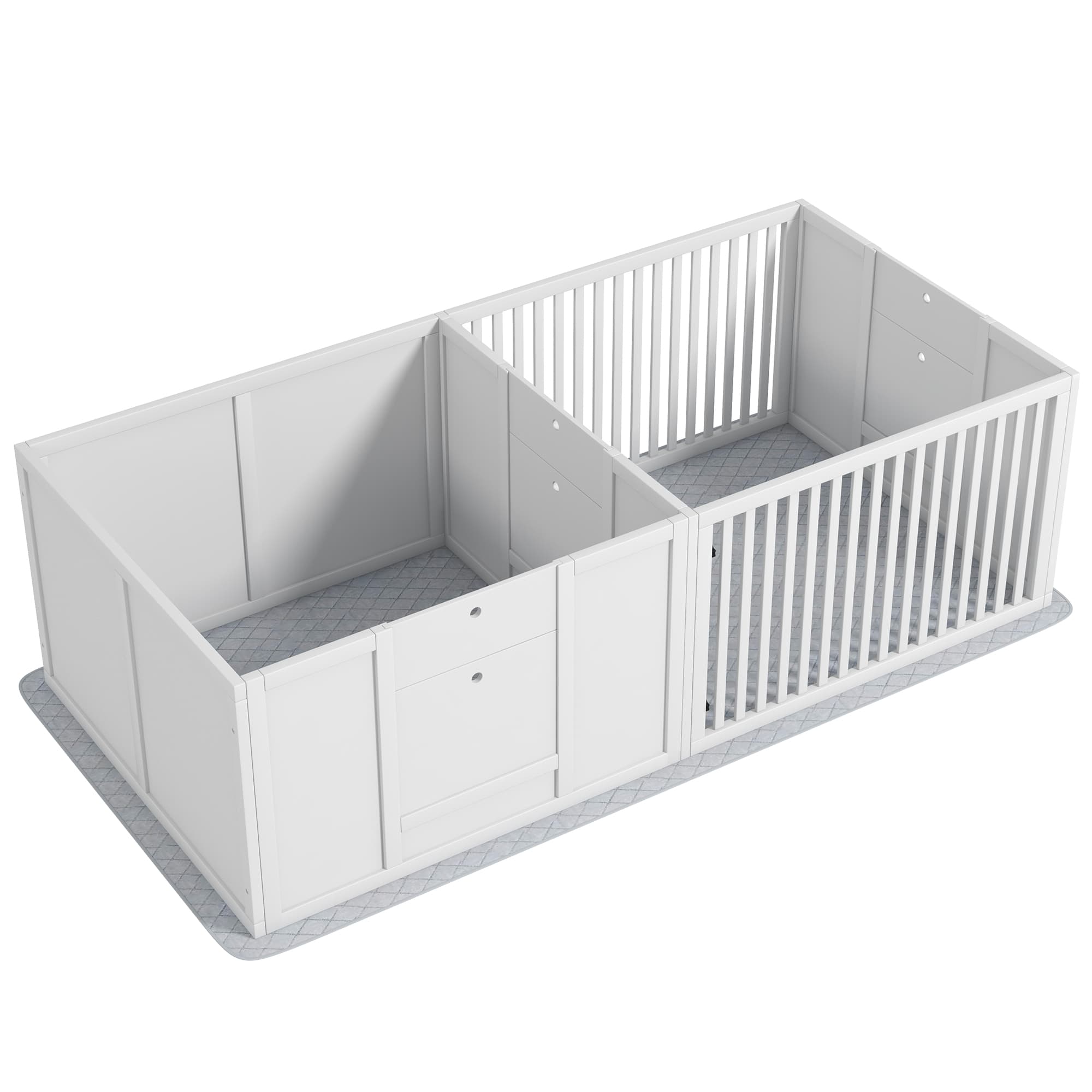 PawHut Boîte de mise bas pour chiens et chiots, parc de mise bas pour chiens porte à hauteur réglable 166 x 80 x 50 cm, blanc