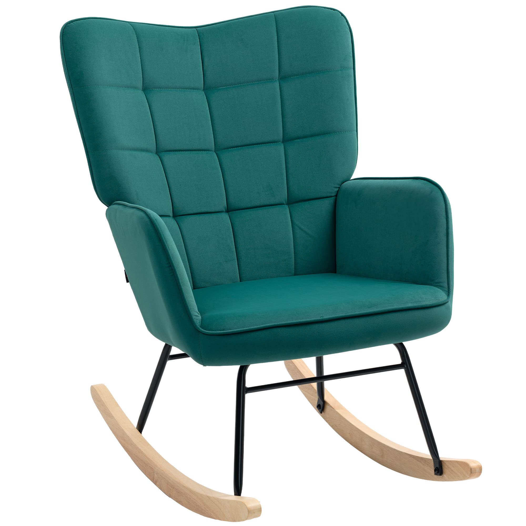 HOMCOM Fauteuil à bascule rocking chair revêtement en velous structure en acier 71 x 98 x 101 cm Vert