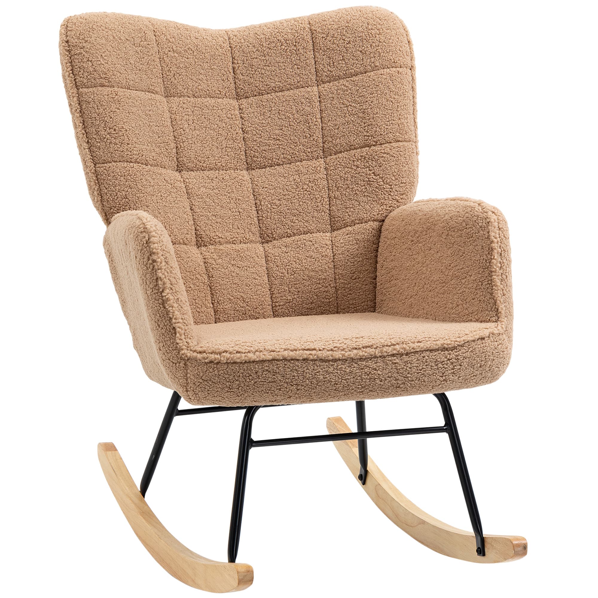 HOMCOM Fauteuil à bascule rocking chair revêtement effet laine bouclée, structure en acier 71 x 98 x 101 cm marron