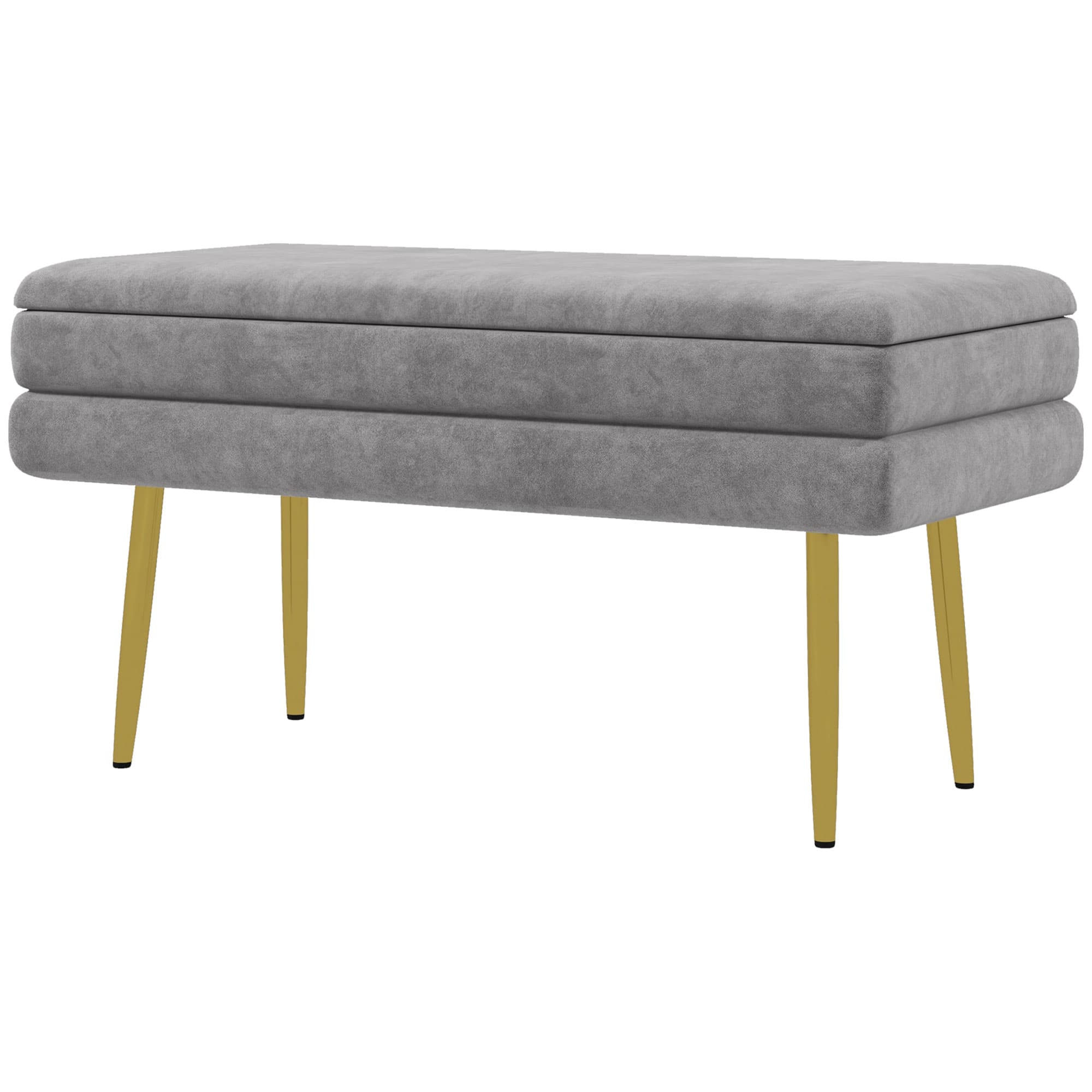 HOMCOM Banc banquette coffre de rangement 2 en 1 assise aspect velours et pieds acier - 79,5L x 37,5P x 43H cm gris et doré
