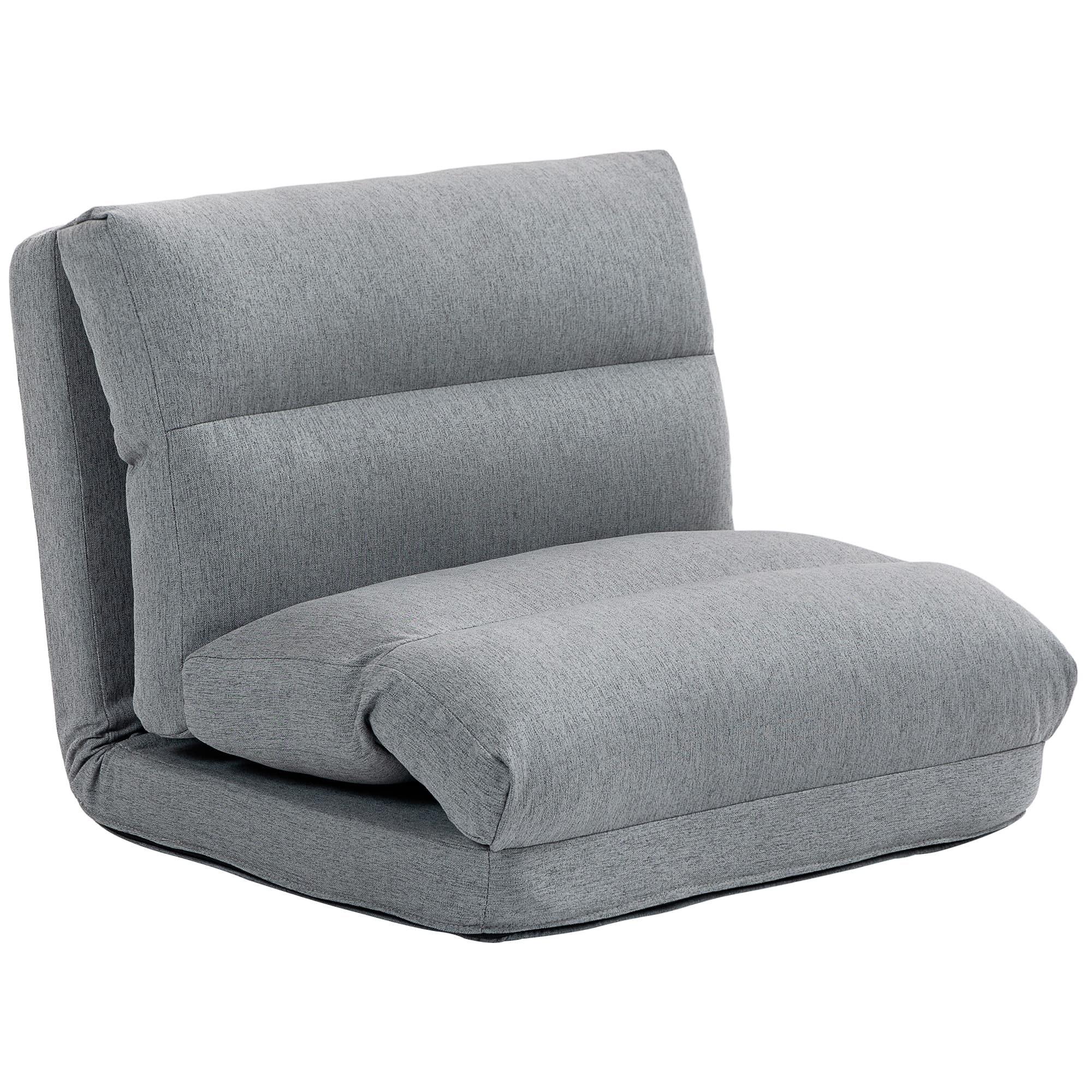 HOMCOM Fauteuil de sol canapé paresseux fauteuil convertible en lit inclinable 90° à 180° tissu - 70l x 41P x 56H cm - gris