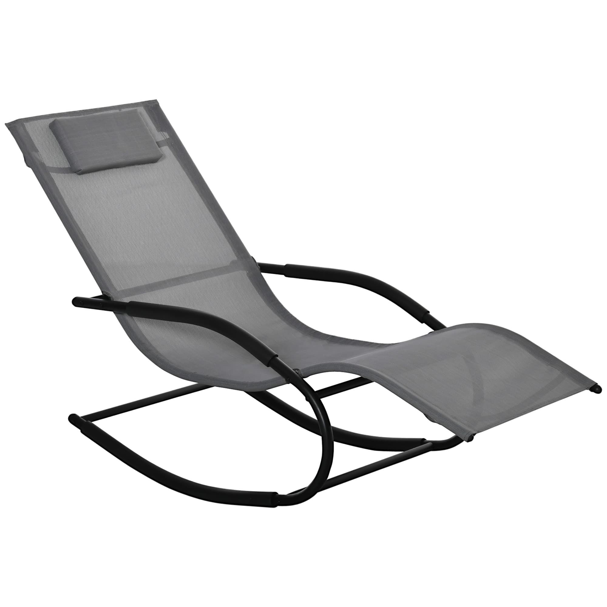 Outsunny Chaise longue à bascule rocking chair ergonomique avec tétière accoudoirs métal galvanisé textilène Gris
