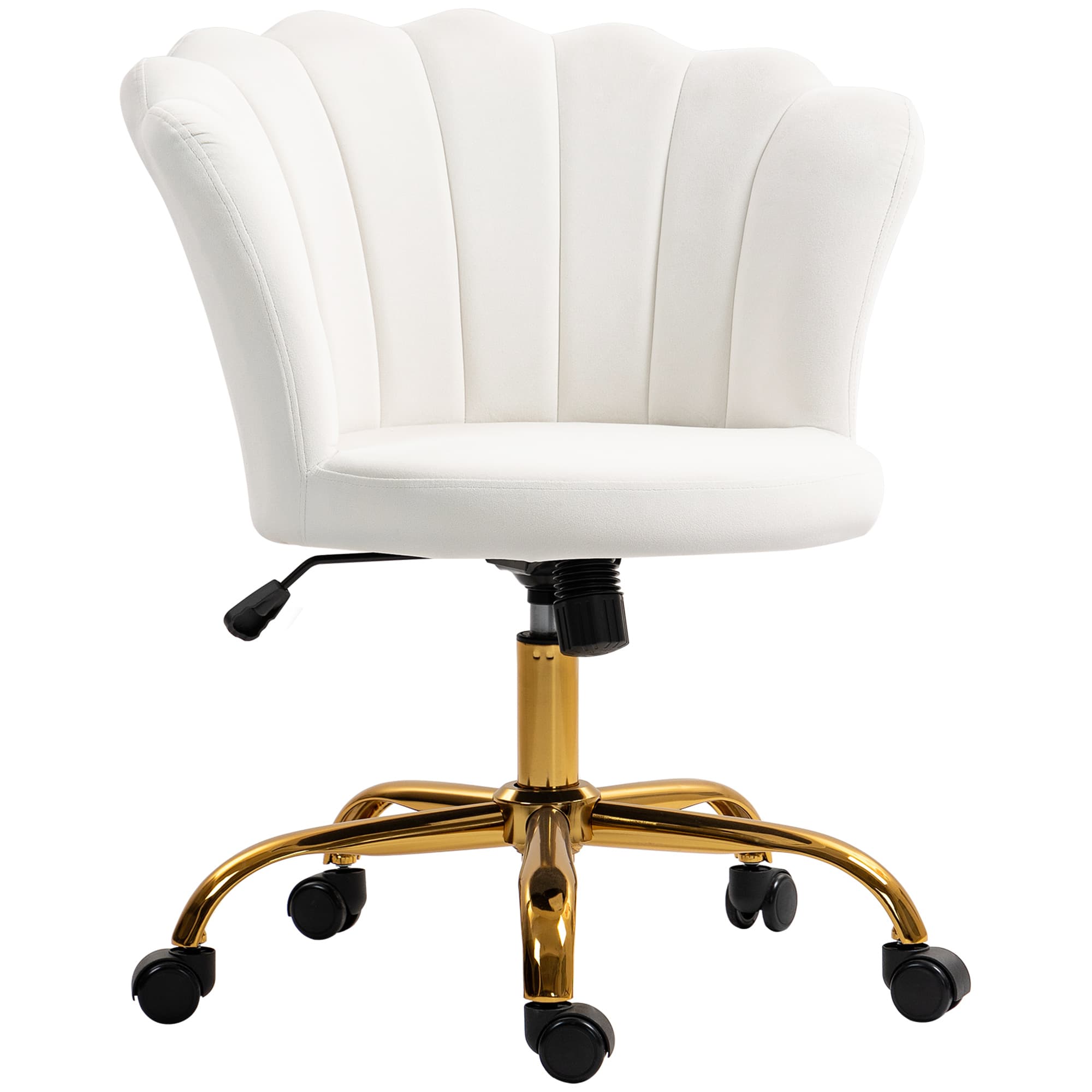 HOMCOM Chaise bureau en velours, chaise coiffeuse avec dossier en pétale, hauteur réglable, 69 x 64 x 80-90 cm, blanc