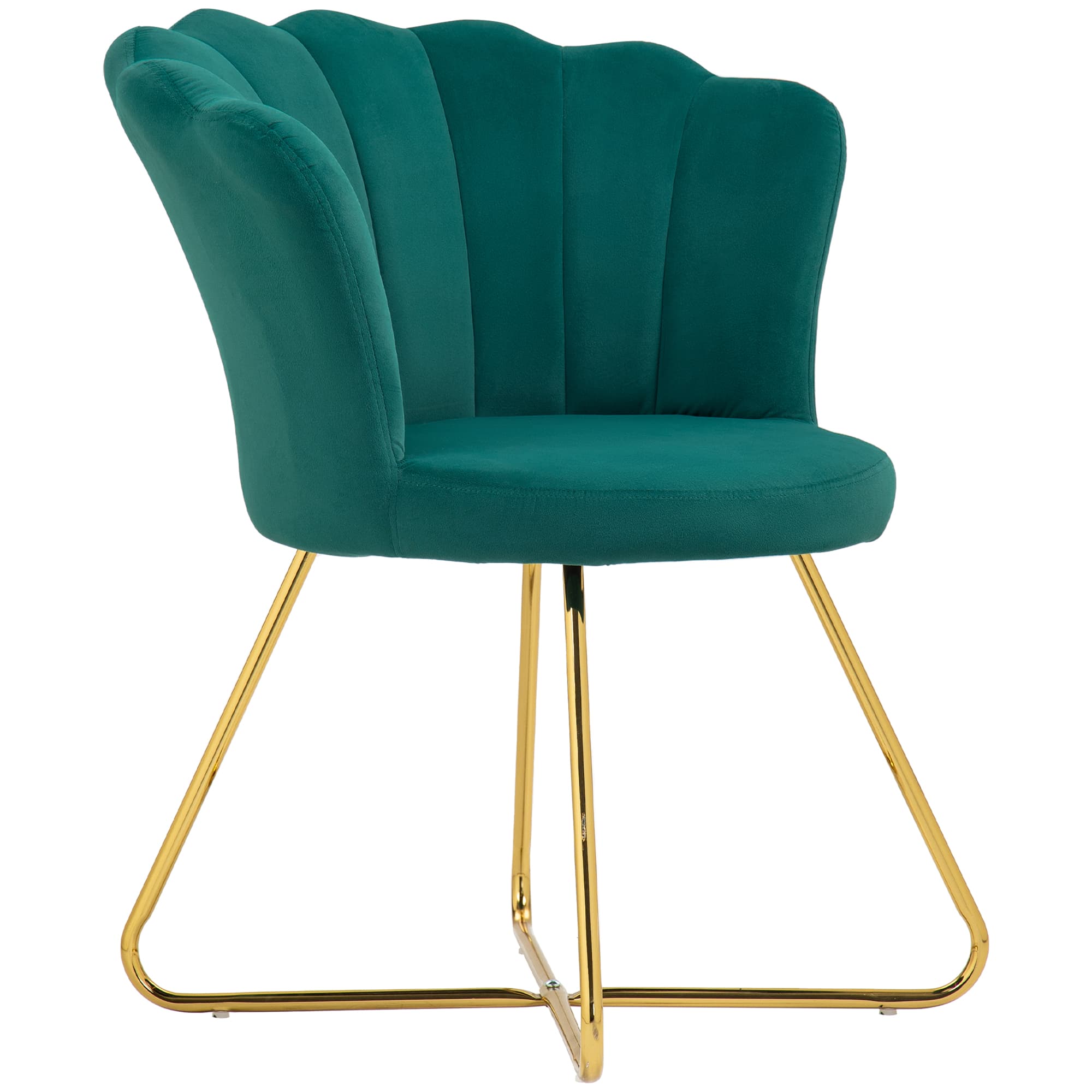 HOMCOM Fauteuil coquillage chaise coiffeuse fauteuil en velours fauteuil de salon avec pieds en acier 69 x 64 x 80 cm vert foncé