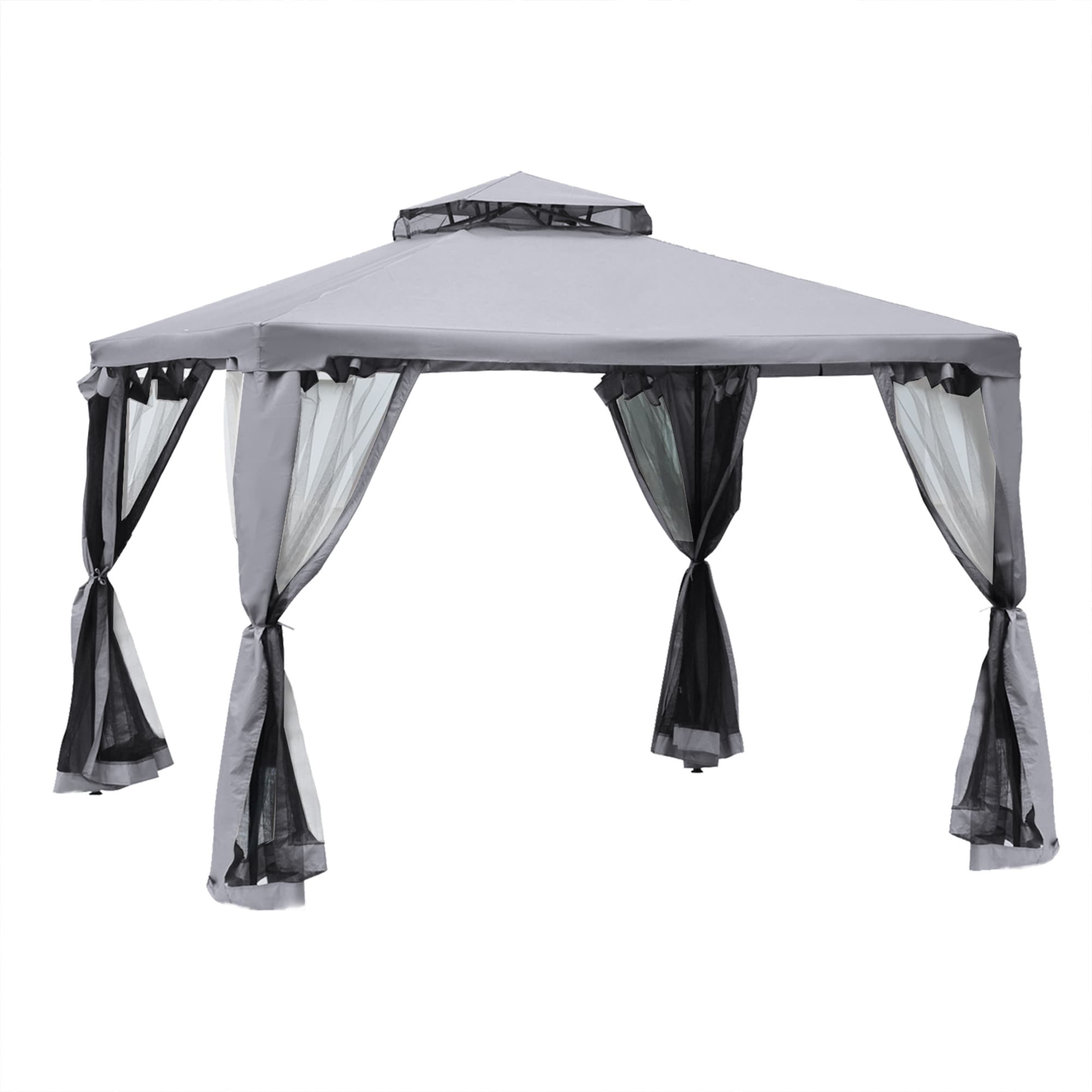 Outsunny Tonnelle de jardin pavillon de jardin 3 x 3 m double toit avec moustiquaires amovibles gris clair