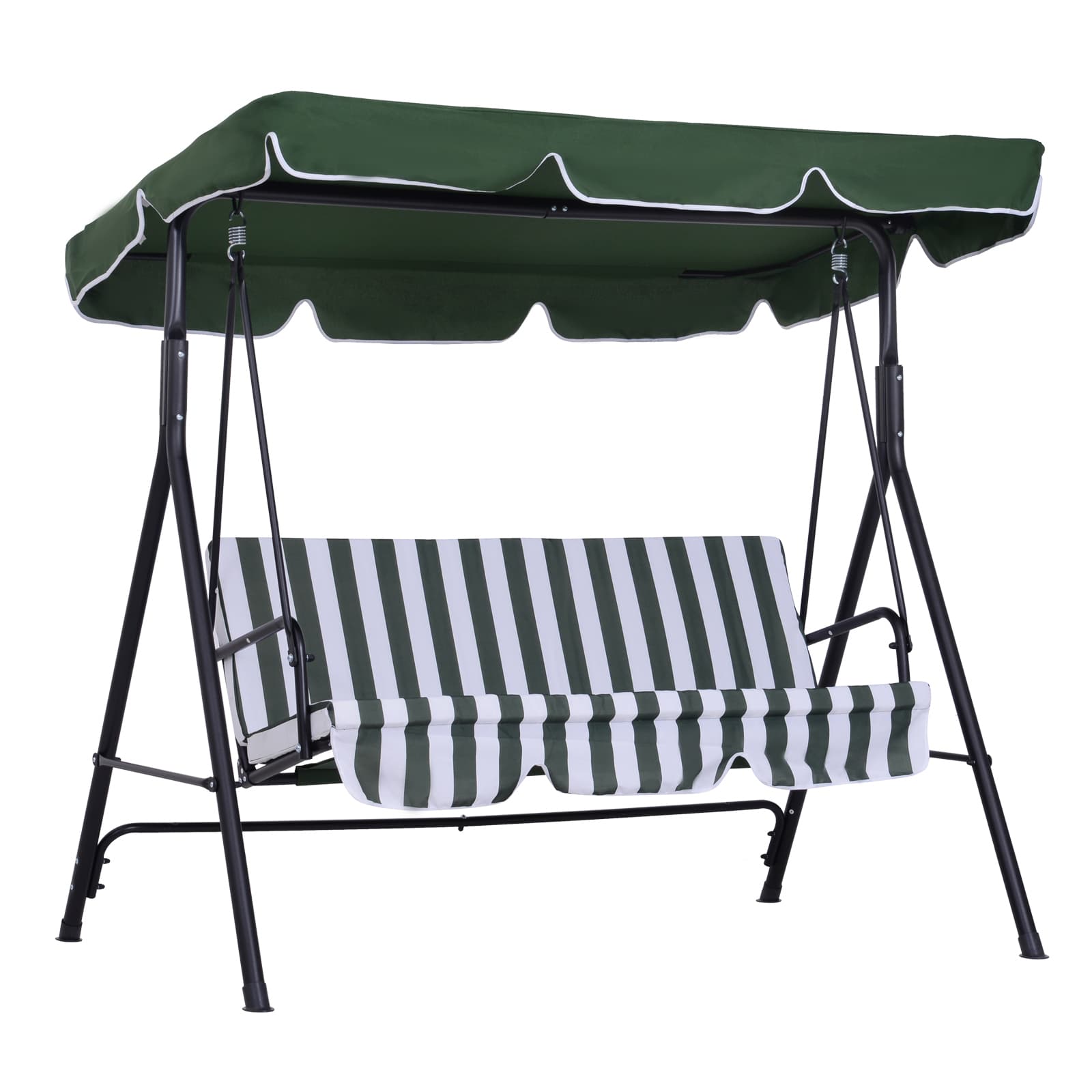 Outsunny Balancelle de jardin 3 places toit inclinaison réglable coussins assise et dossier acier noir polyester vert