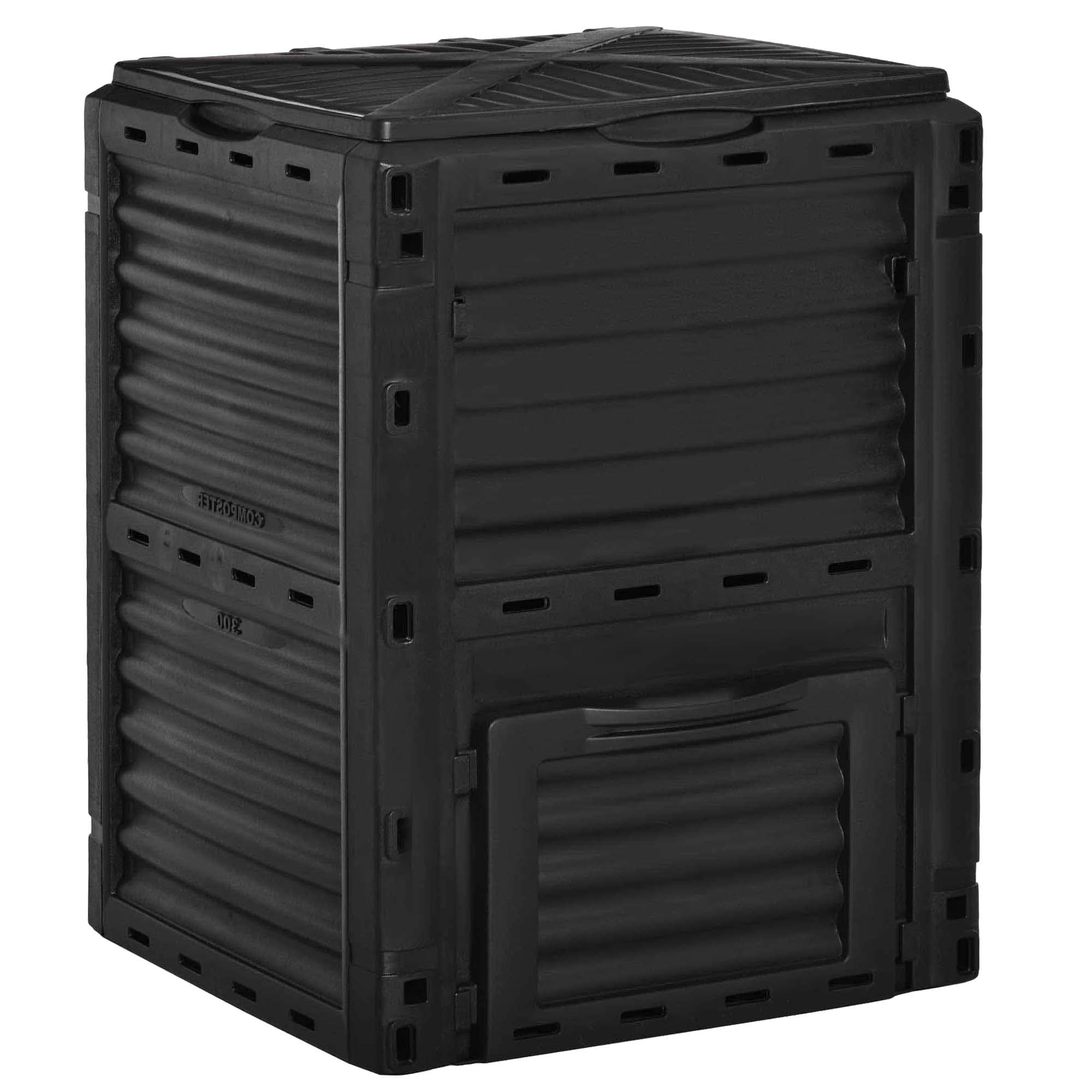 Outsunny Composteur de jardin 300L bac composteur pour jardin en polypropylène 48 aérations 60,5 x 60,5 x 81,5 cm noir