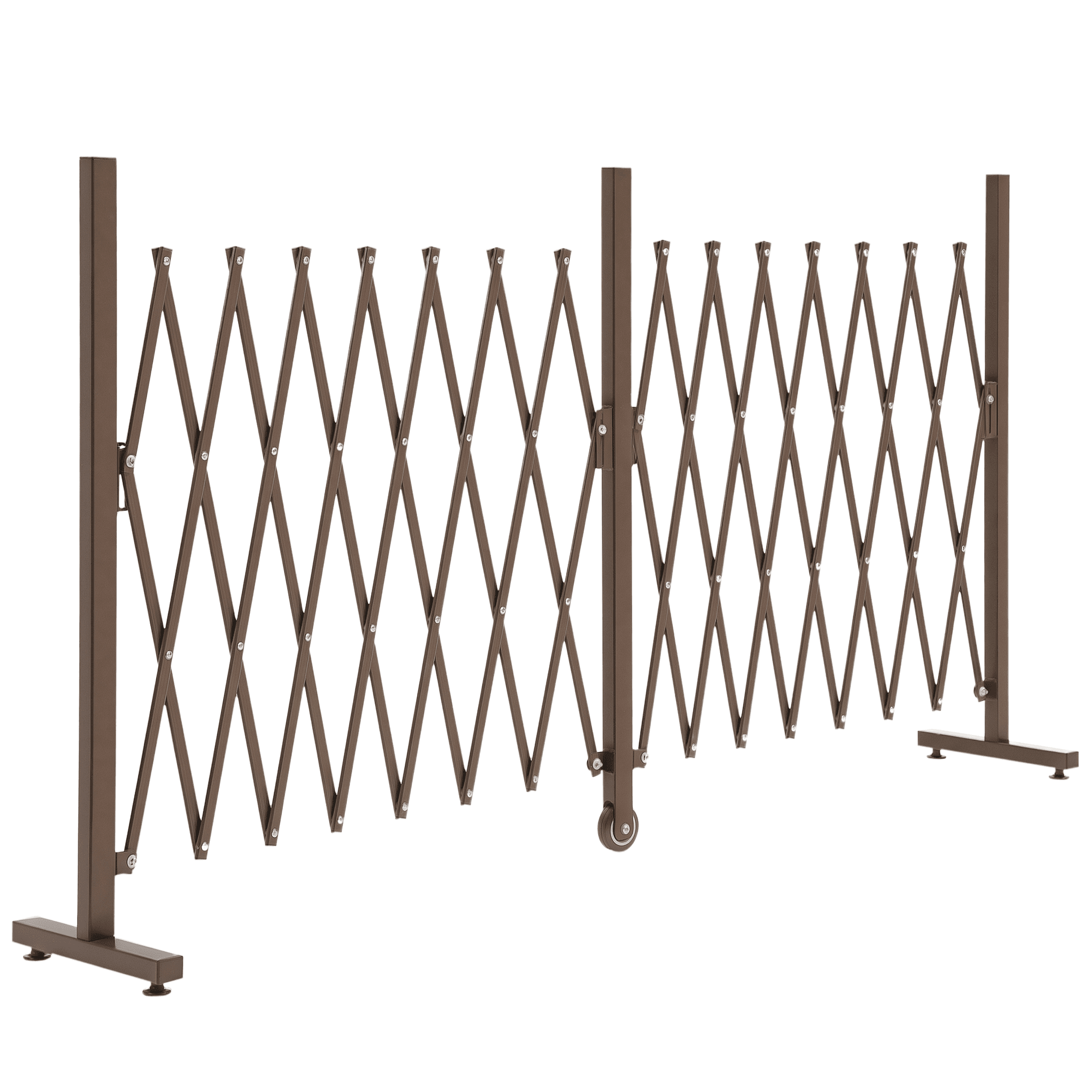 Outsunny Barrière Extensible Rétractable Barrière de Sécurité avec Roulette Alu Métal 405 x 31 x 104 cm Chocolat