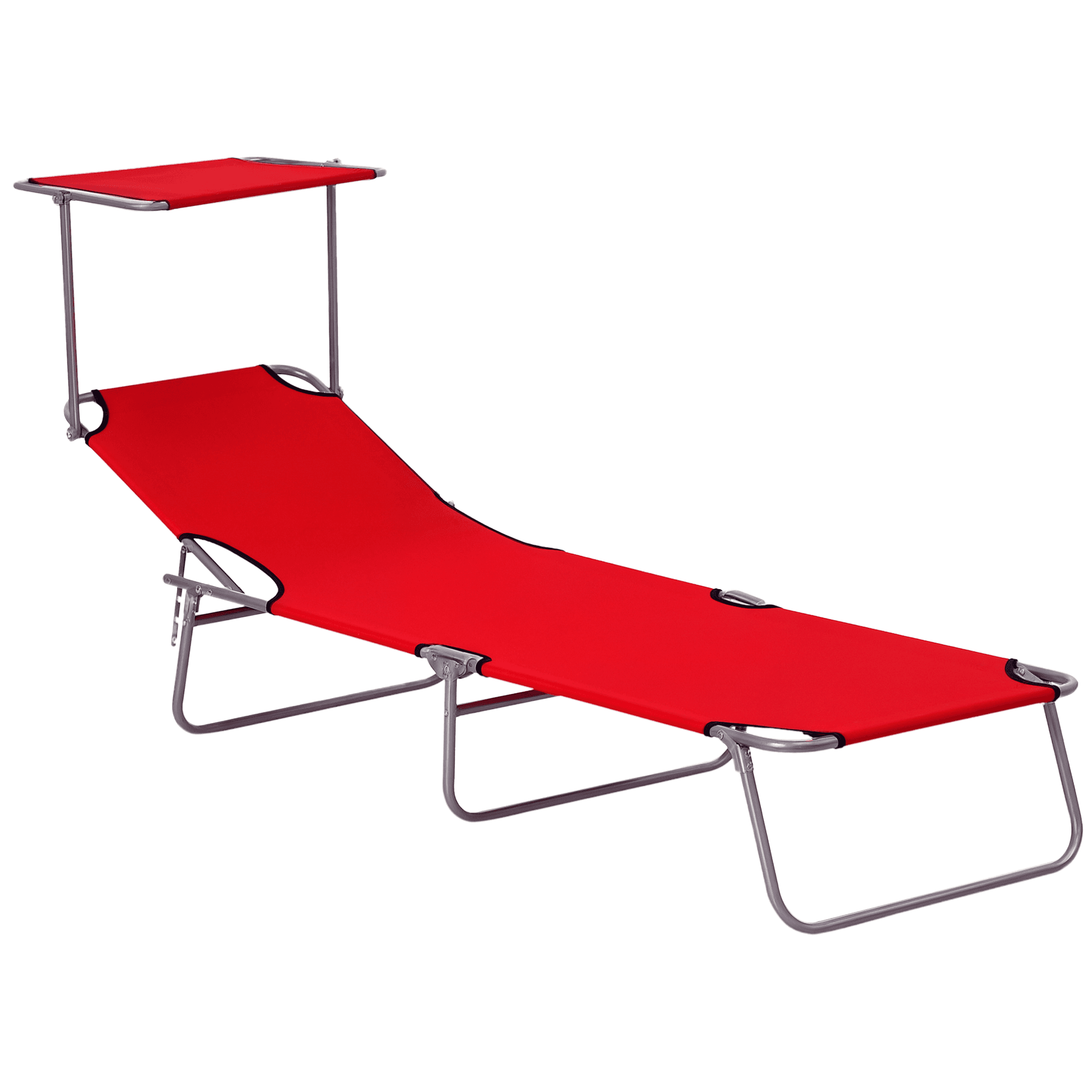Outsunny Transat Bain de Soleil Pliable Chaise Longue Dossier Inclinable Multi-positions et Pare-Soleil réglable Dim. 187L x 58l x 36H cm Rouge