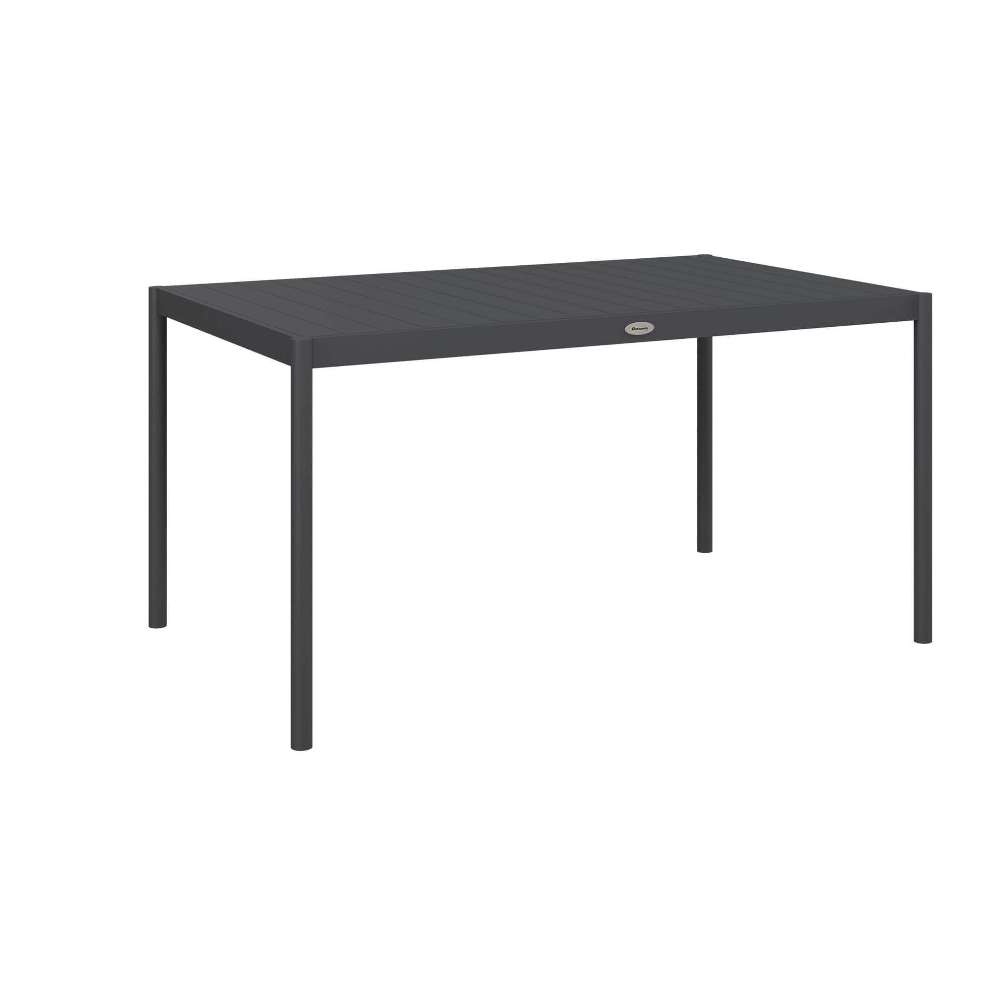 Outsunny Table de jardin rectangulaire pour 6 personnes en aluminium plateau à lattes aspect bois dim. 145L x 90l x 74H cm gris