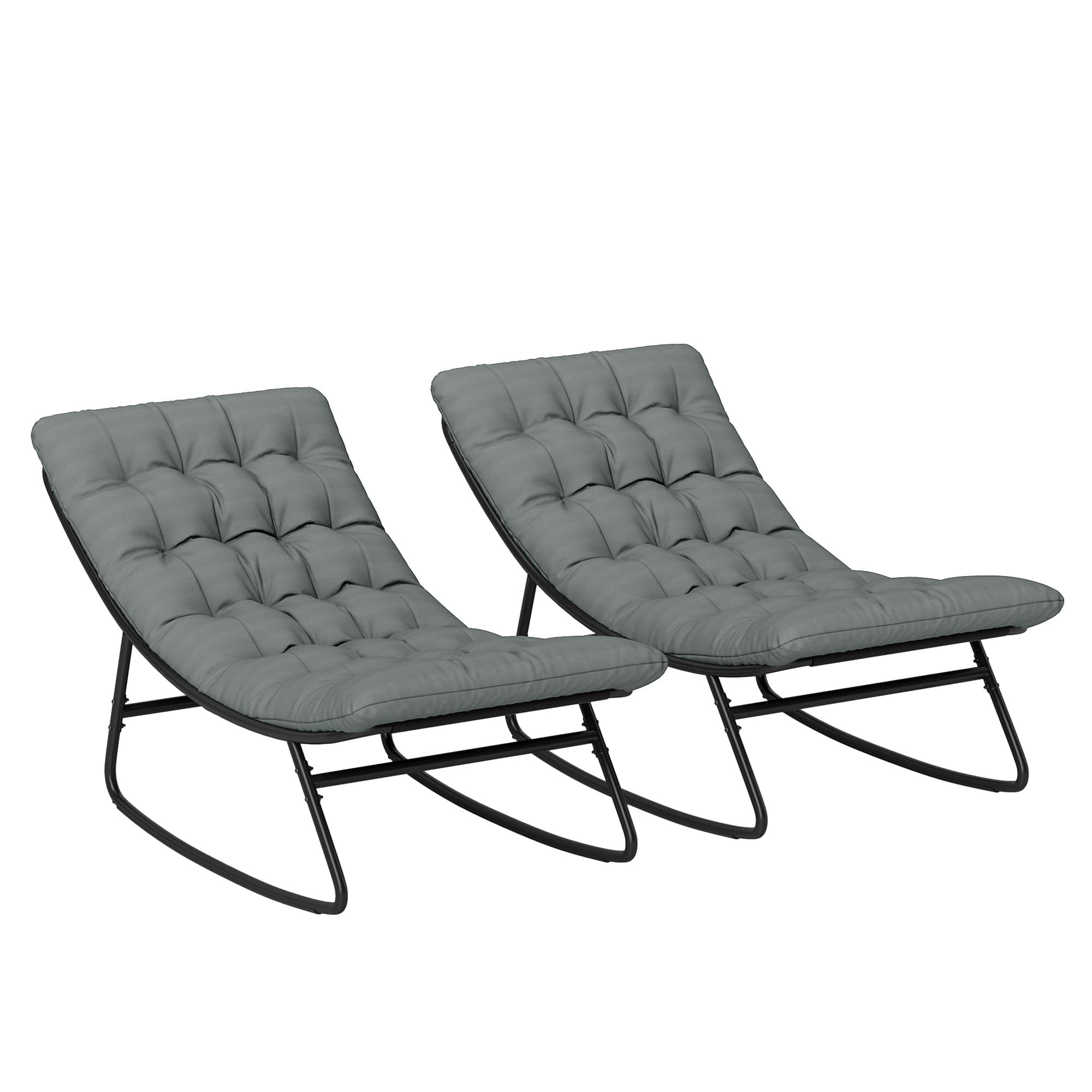 Outsunny Lot de 2 fauteuils à bascule extérieur avec coussins épais, siège tissu textilène respirant et cadre en acier, gris