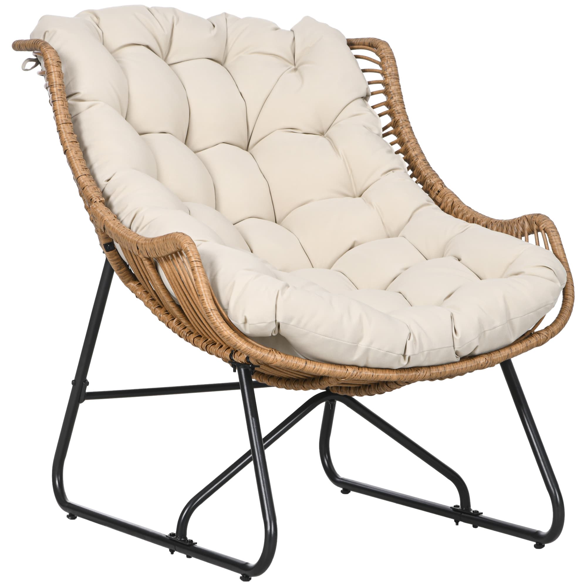 Outsunny Fauteuil de Jardin en Rotin PE avec Coussin Confort, Design Élégant pour Extérieur Naturel Aosom France