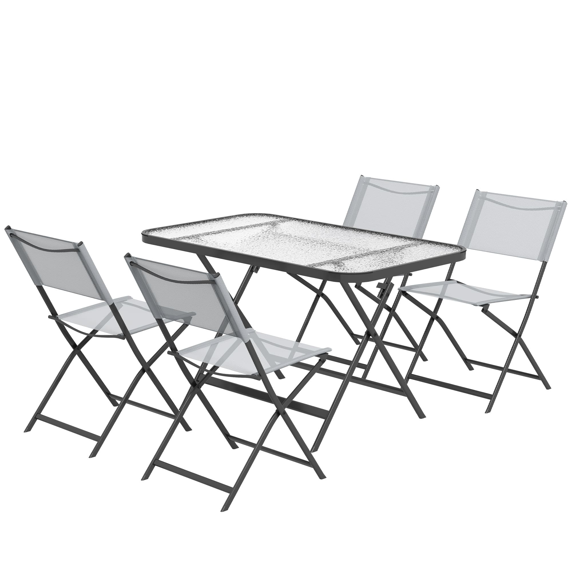 Outsunny Ensemble de jardin 4 chaise + 1 table salon de jardin 5 pièces pilables chaises textilènes plateau en verre trempé gris