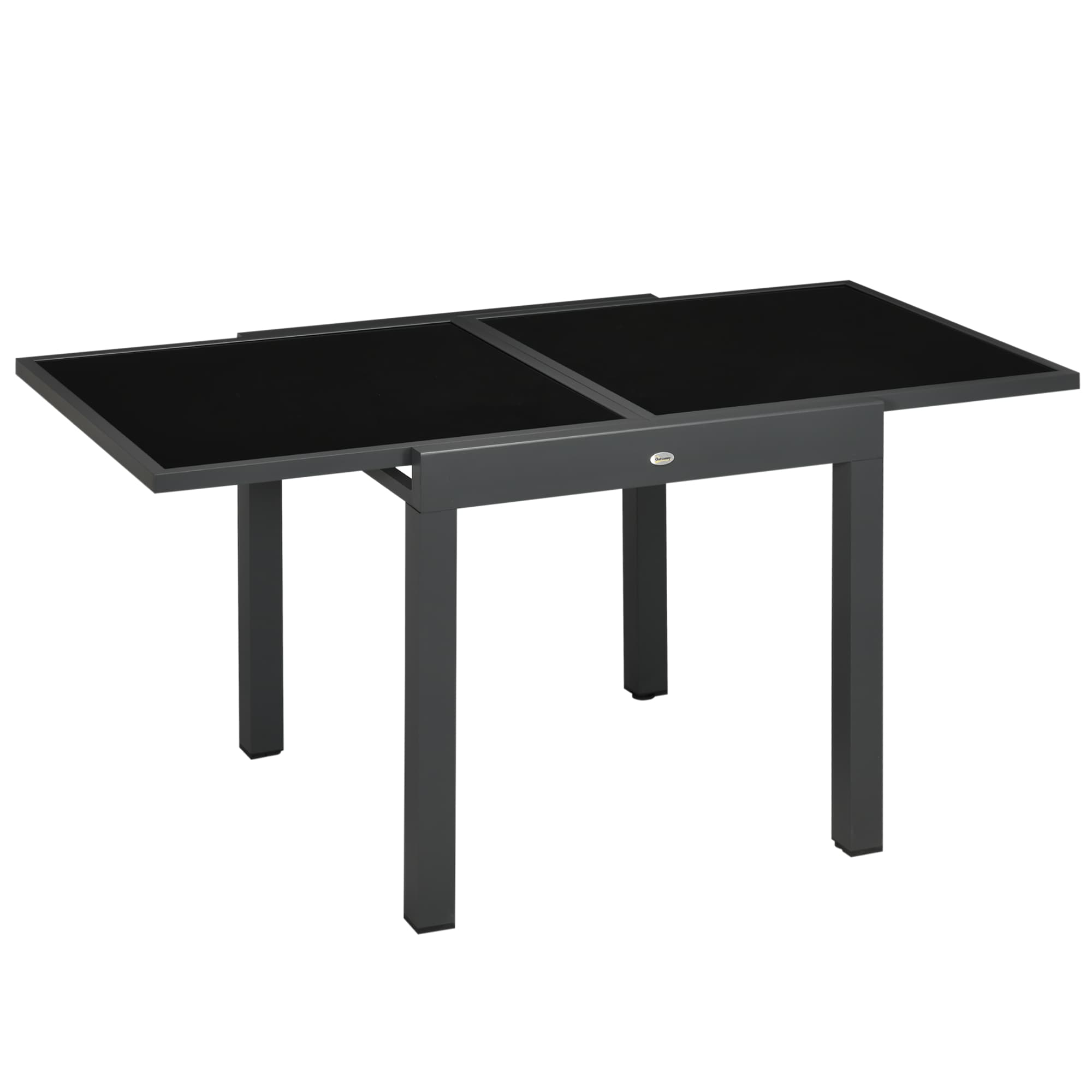 Outsunny Table Extensible Table de Jardin Grande Taille dim. dépliées 160 x 80 x 75 cm alu métal Gris foncé Plateau Verre trempé Noir Aosom France