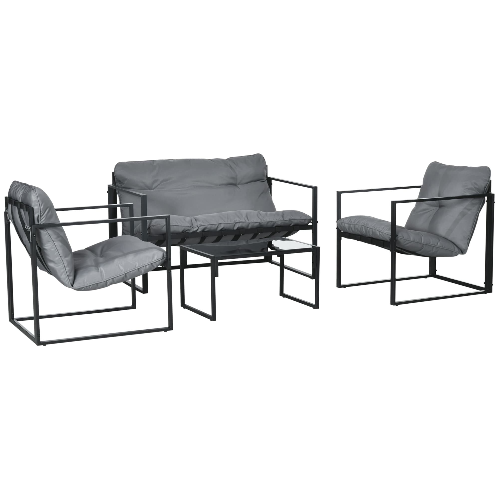 Outsunny Salon de jardin 4 pièces 4 personnes avec canapé 2 places, 2 fauteuils et 1 table basse gris Aosom France