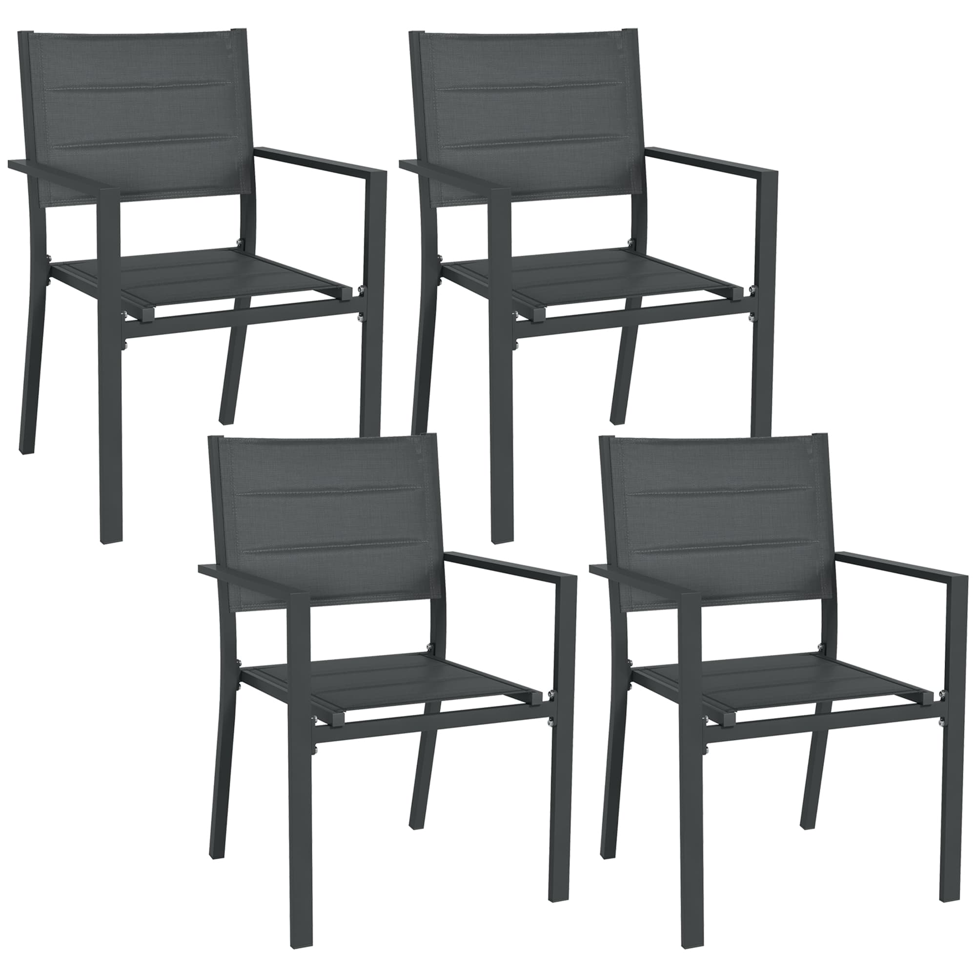 Outsunny Ensemble de 4 chaises de jardin empilables en aluminium et textilène avec accoudoirs, lot de 4 pièces pour extérieur