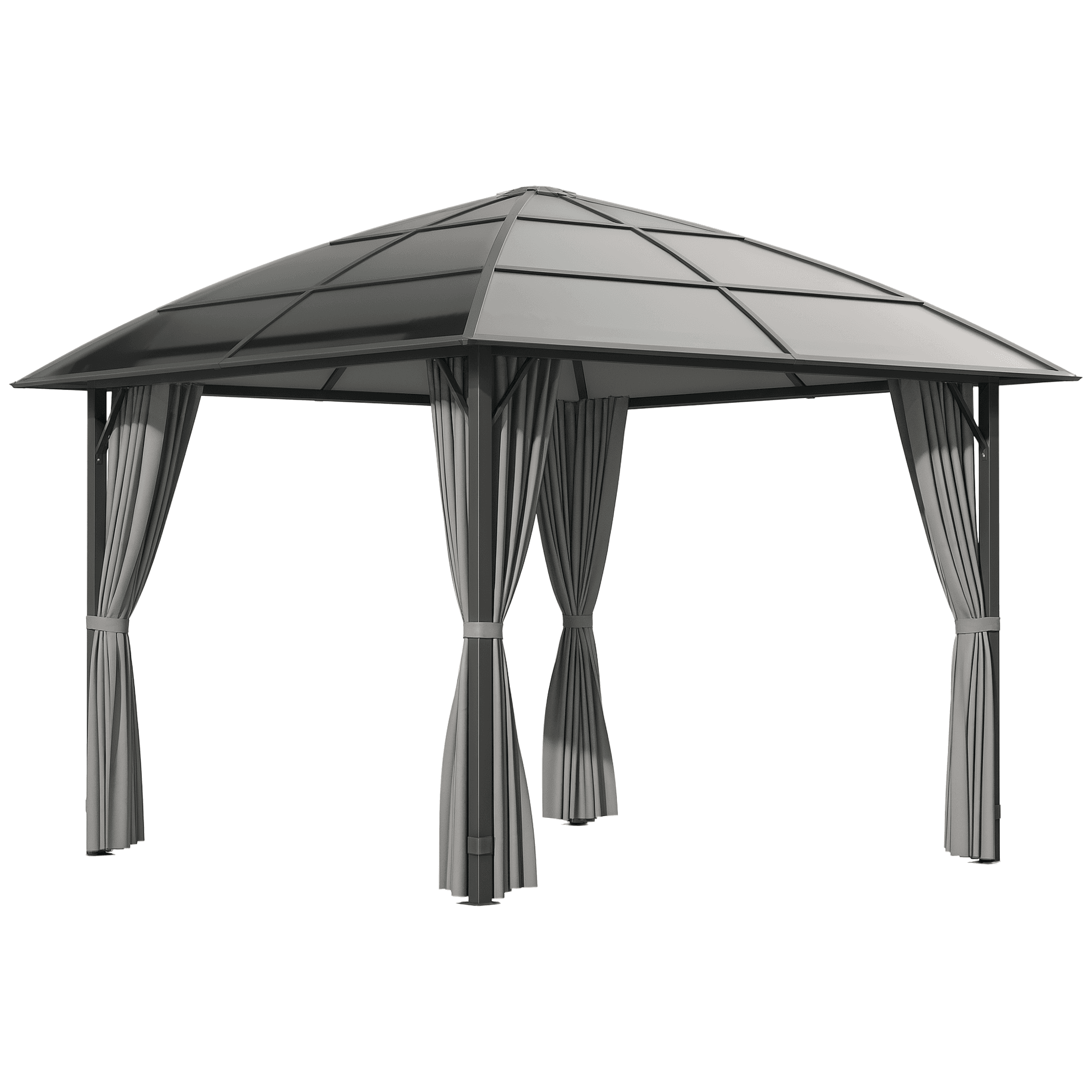 Outsunny Tonnelle de jardin Pergola aluminium toit polycarbonate imperméable UV 60+ parois latéraux 3 x 3 m gris foncé Aosom France