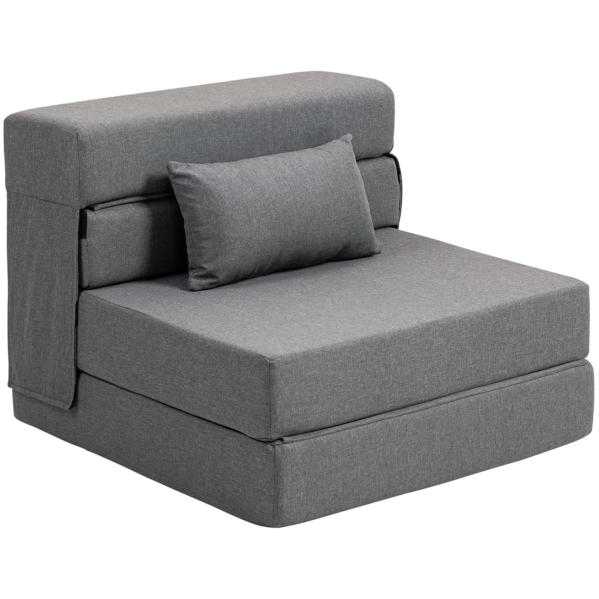 HOMCOM Fauteuil convertible 1 place fauteuil lit pliant, coussin inclus, pour invités, salon, petit espace, charge 120 kg, gris