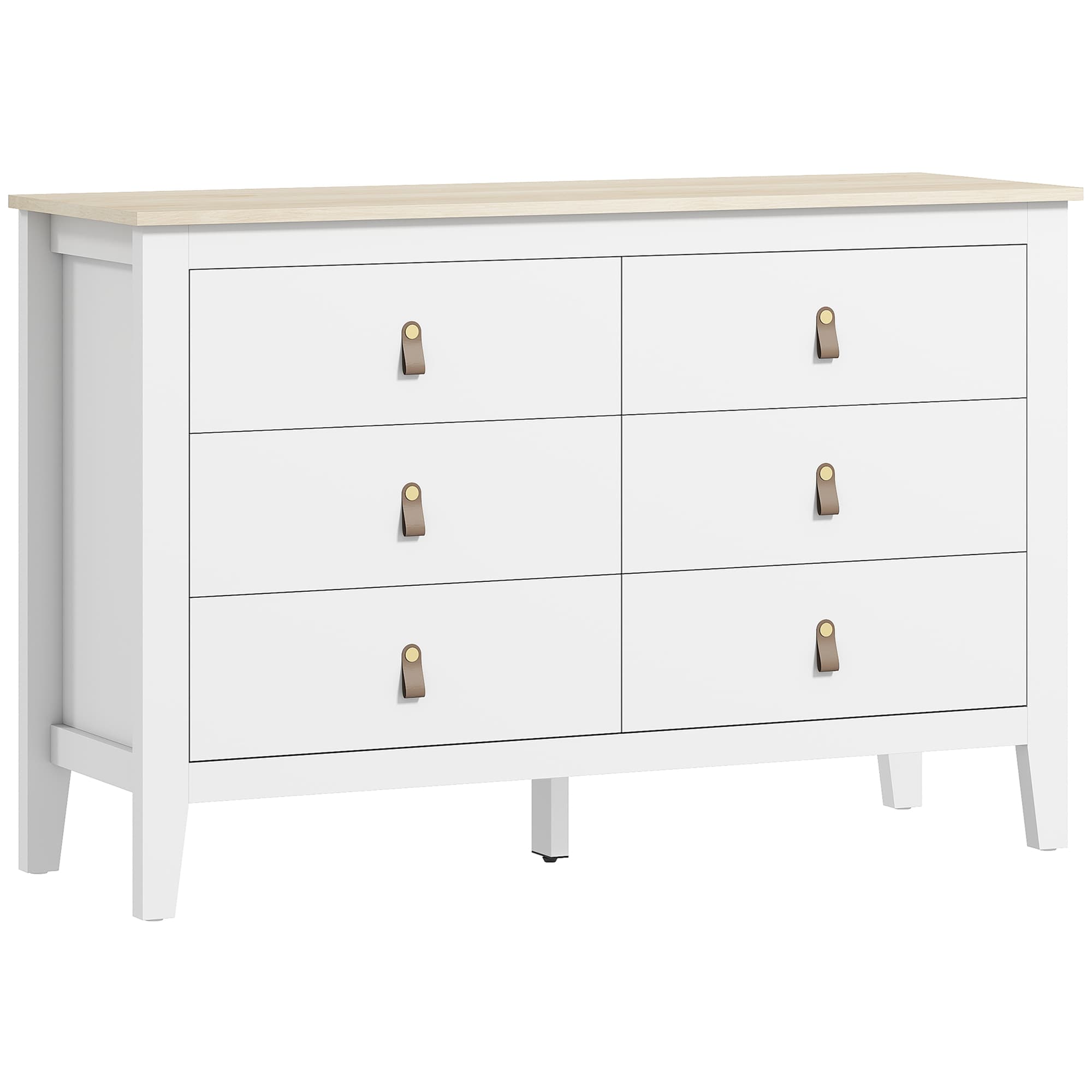 HOMCOM Commode 6 tiroirs meuble de rangement style contemporain avec poignées en polyuréthane, 120 x 40 x 78 cm, blanc