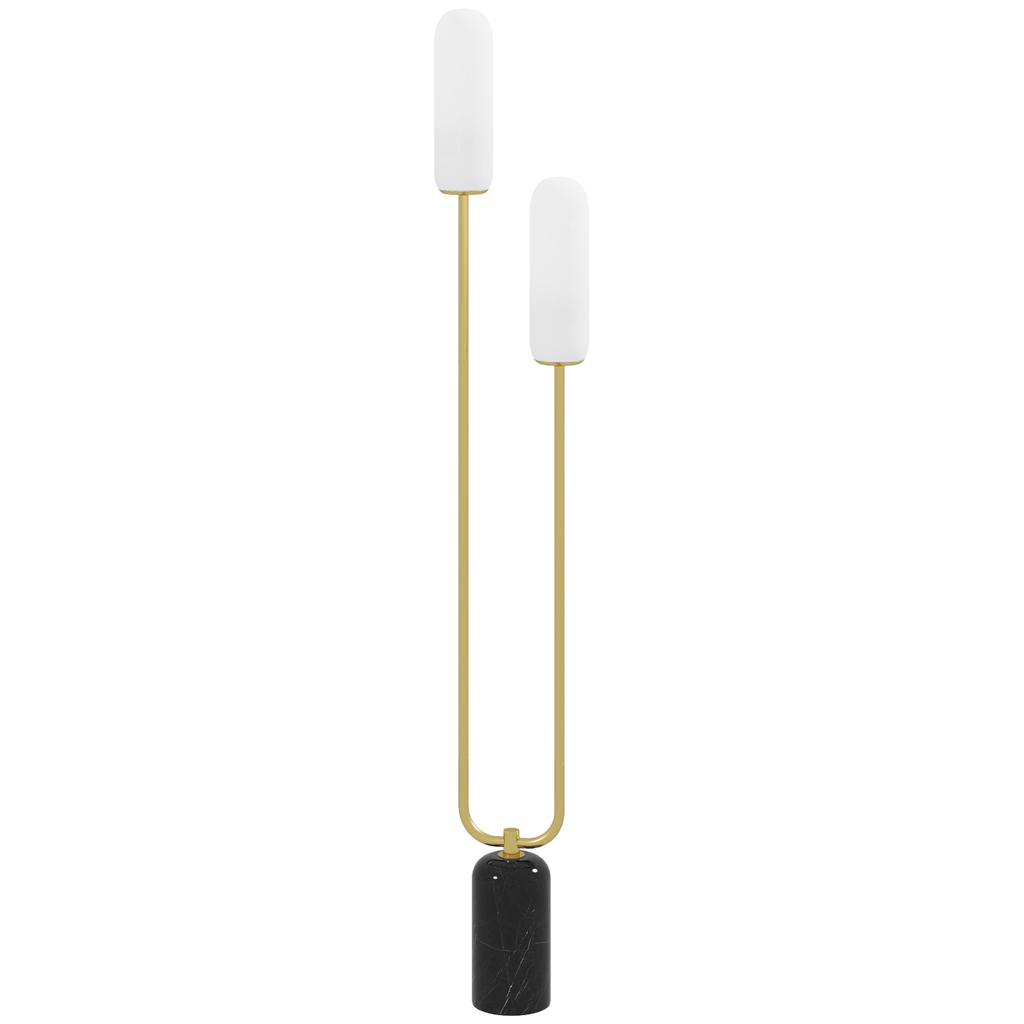 HOMCOM Lampadaire sur pied de salon lampe sur pied avec 2 abat-jours en verre, base en marbre et interrupteur à pied, blanc