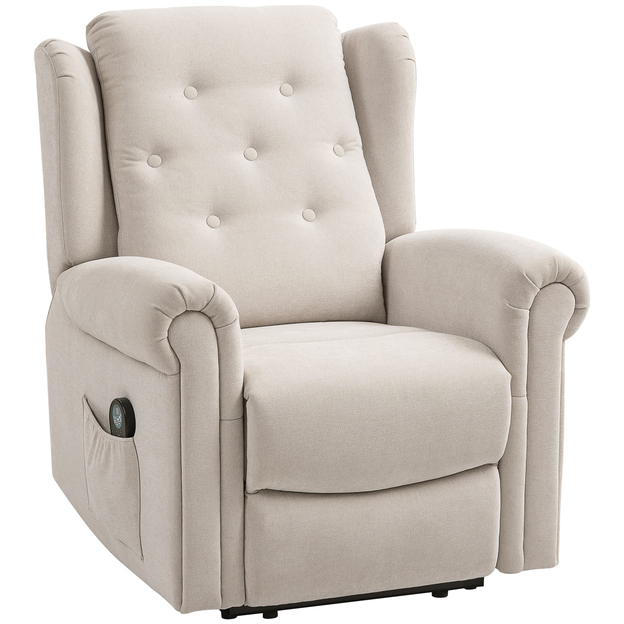 HOMCOM Fauteuil relax électrique massant et chauffant avec dossier et repose-pieds réglable manuellement, poche latérale, beige