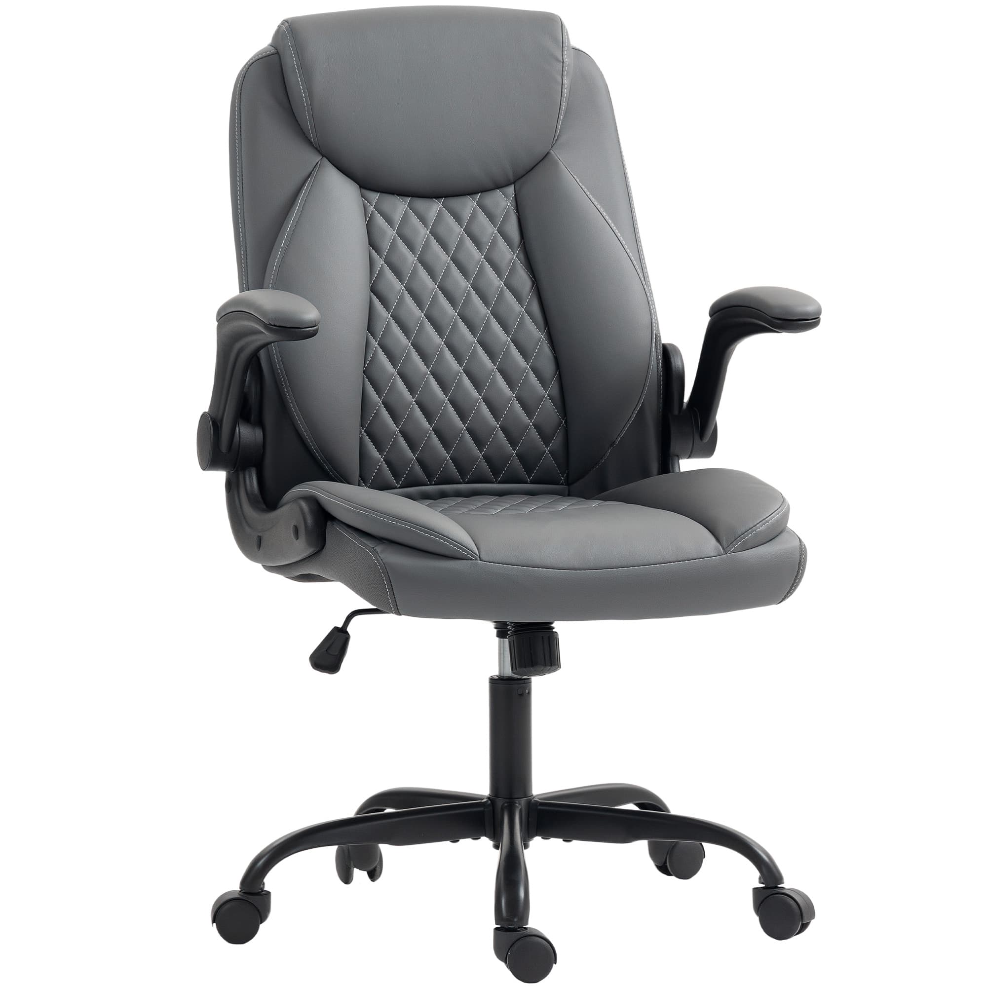 HOMCOM Fauteuil de bureau, chaise bureau ergonomique avec accoudoirs relevables, hauteur réglable, fonction de bascule, gris