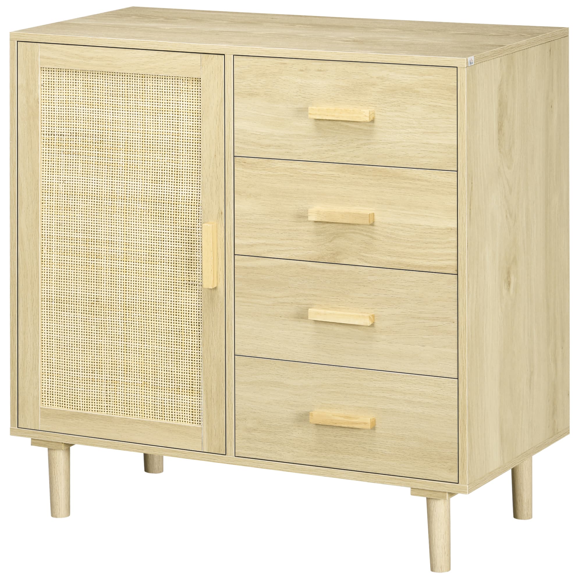 HOMCOM Buffet rotin avec placards à porte cannage et 4 tiroir, 80 x 38 x 80,5 cm, effet bois naturel