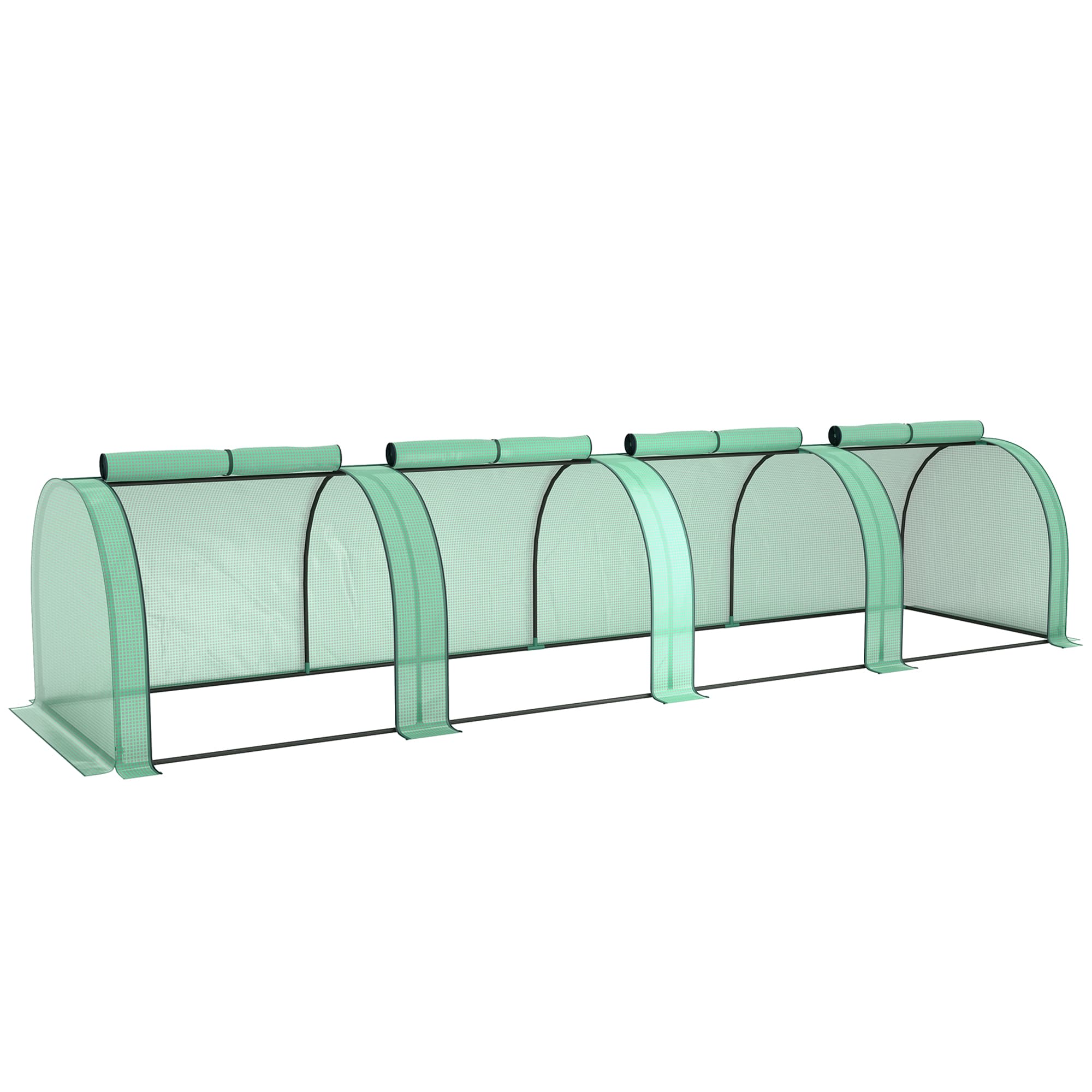 Outsunny Mini serre de jardin serre à tomates 4 x 1 x 0,80 m acier PE anti-UV 4 portes avec zip enroulables vert