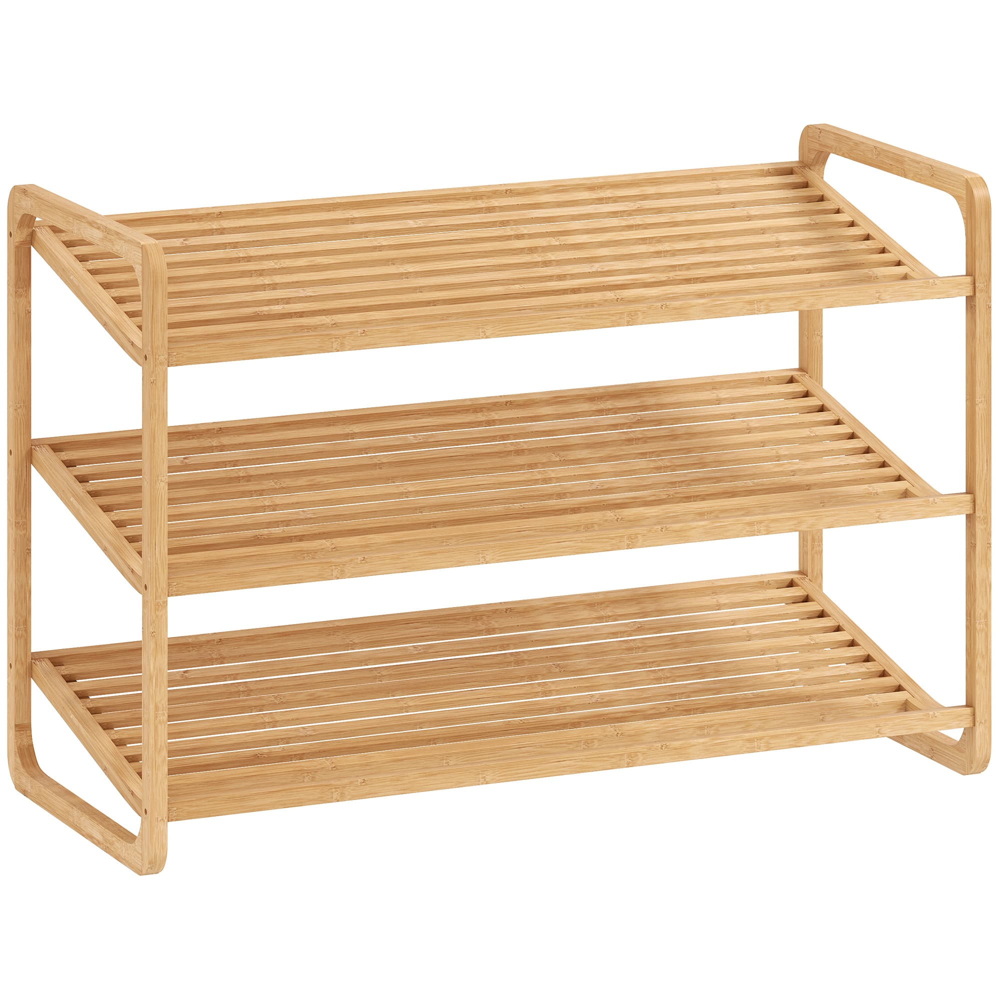 HOMCOM Étagère à chaussures en bambou à 3 niveaux, porte-chaussures capacité 12 paires, 76x33x50,8cm, bois naturel