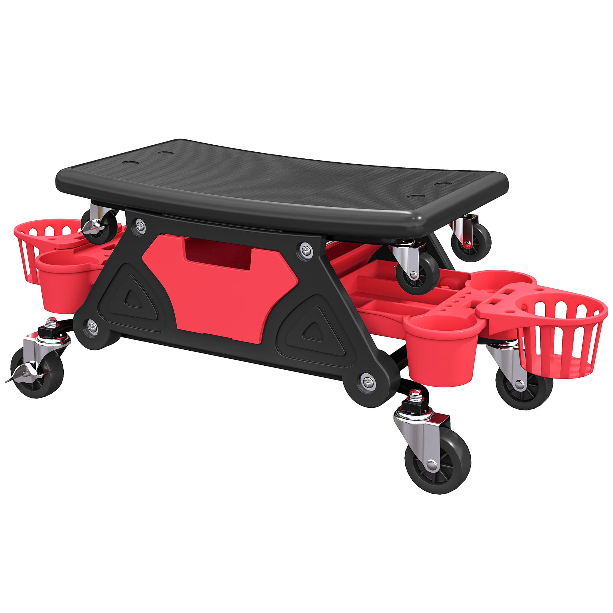HOMCOM Tabouret d'atelier mobile 135 kg, tabouret de mécanicien avec roulettes rotatif à 360° avec plateaux, 86x33x33cm, rouge