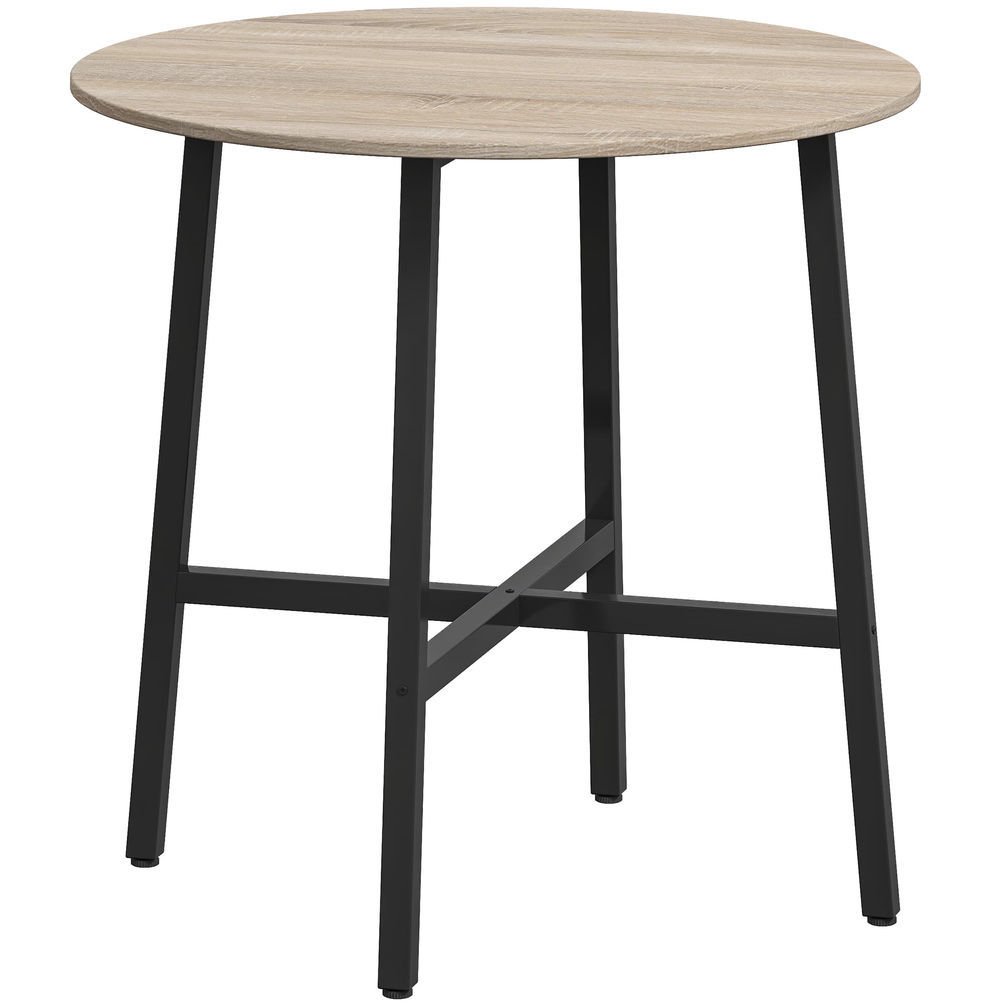 HOMCOM Table à manger ronde 80 cm pour 2 personne avec plateau aspect bois et piètement croisé en acier, bois naturel