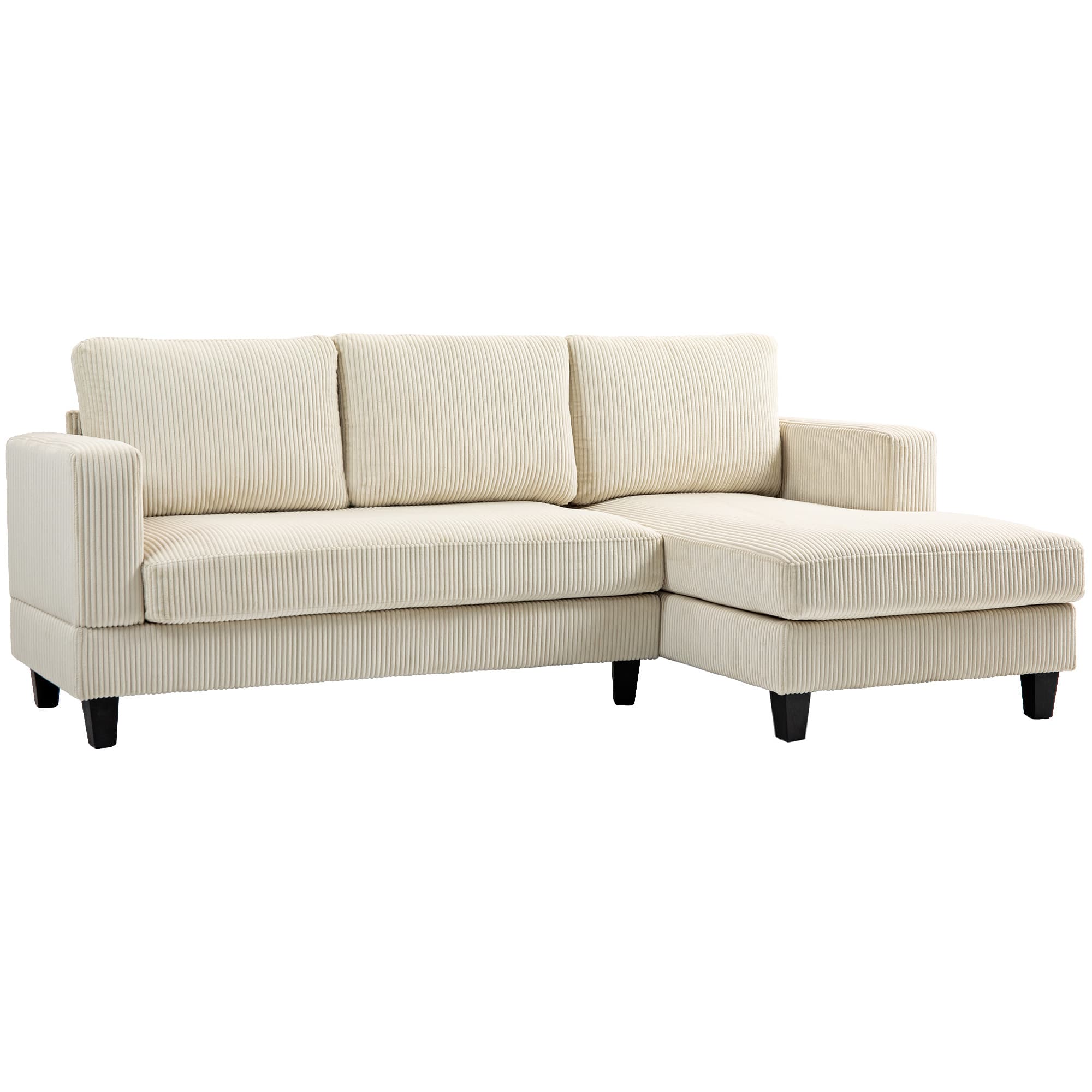 HOMCOM Canapé d'angle en velours côtelé 3 places avec méridienne et coussin à ressorts épais, largeur 214 cm, beige