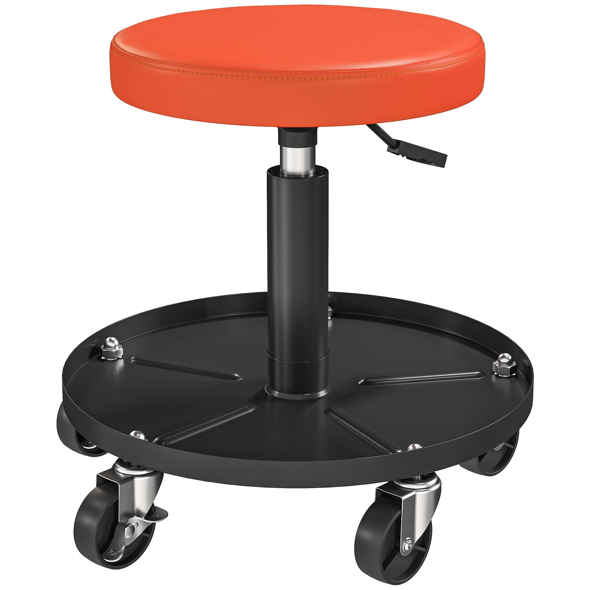 HOMCOM Tabouret d'atelier à 5 roulettes pivotantes 360°, hauteur réglable 38-50 cm, avec plateau, 38 x 38 x 38-50 cm, orange