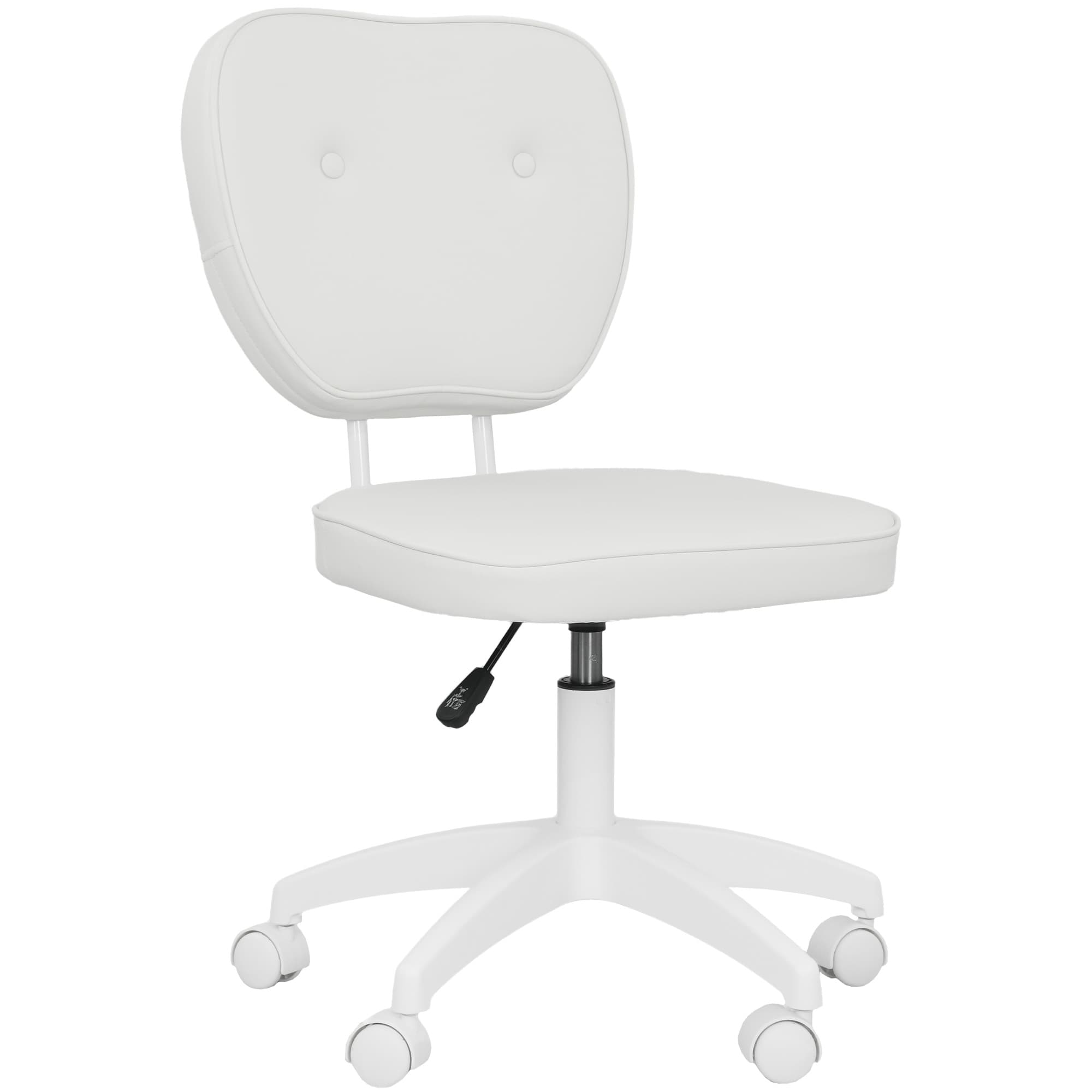 Vinsetto Chaise de bureau sans accoudoirs, fauteuil de bureau, hauteur réglable, pivotant 360°, 46 x 59 x 82-92 cm, blanc