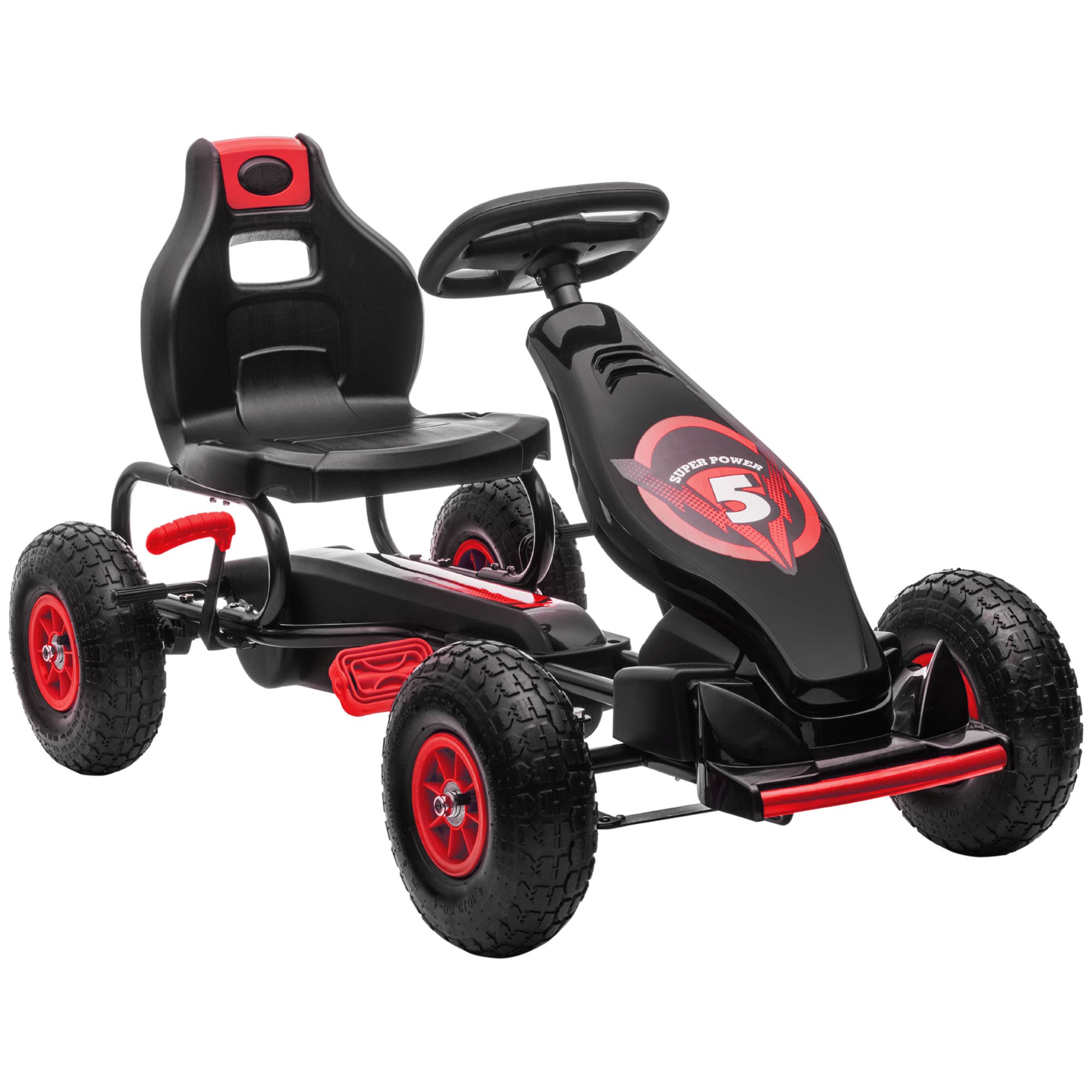 HOMCOM Kart à pédales pour enfant siège réglable 3 positions frein à main enfant de 5 à 12 ans rouge noir