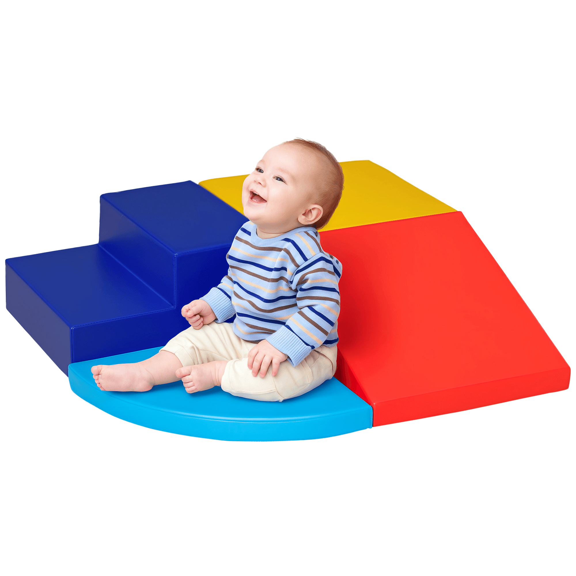 HOMCOM 4 Blocs de Construction XL Jouets éducatifs - parcours motricité enfant Obstable Mousse EPE revêtement PU Bleu Rouge Jaune