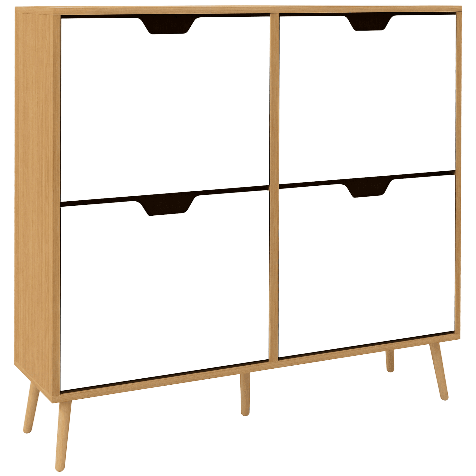HOMCOM Meuble à chaussures 4 abattants 16 paires avec étagère réglable pieds en bois massif 95 x 26 x 95 cm naturel