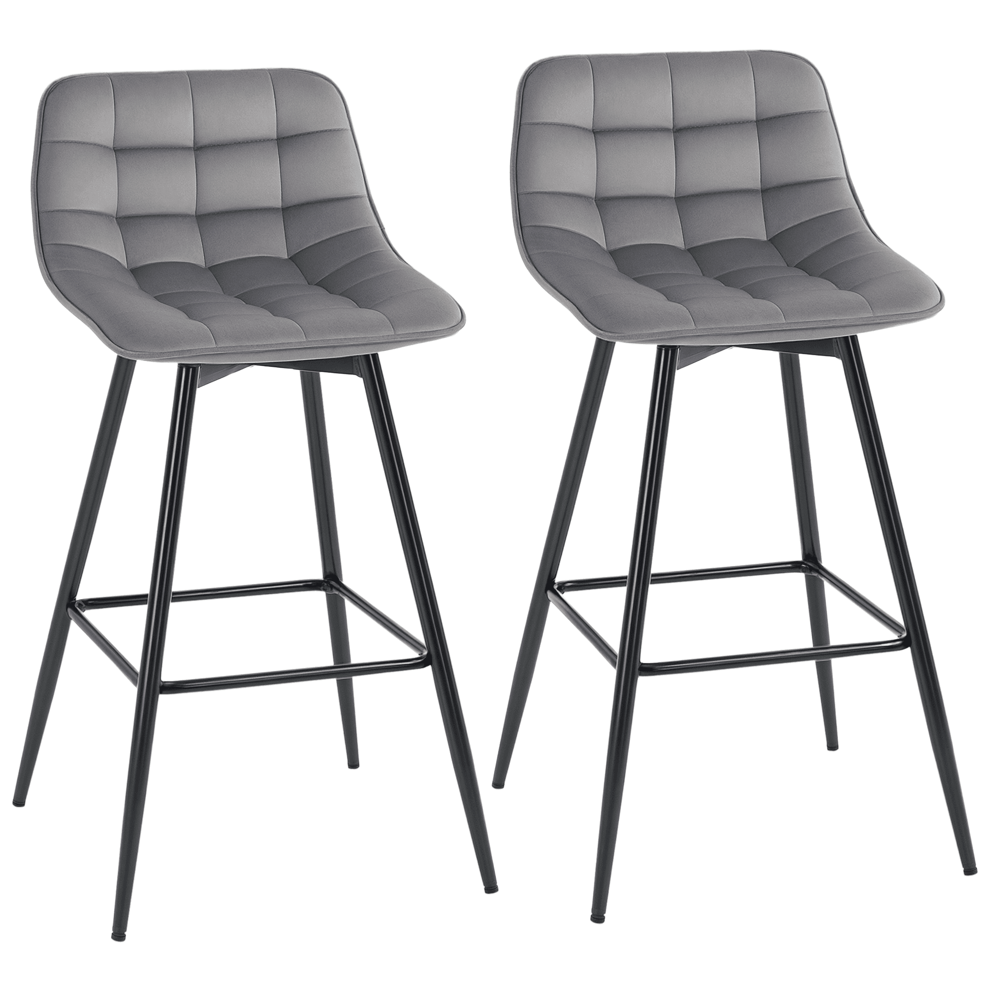 HOMCOM Lot de 2 tabourets chaises de bar design en velours capitonné et métal hauteur 64,5 cm - gris