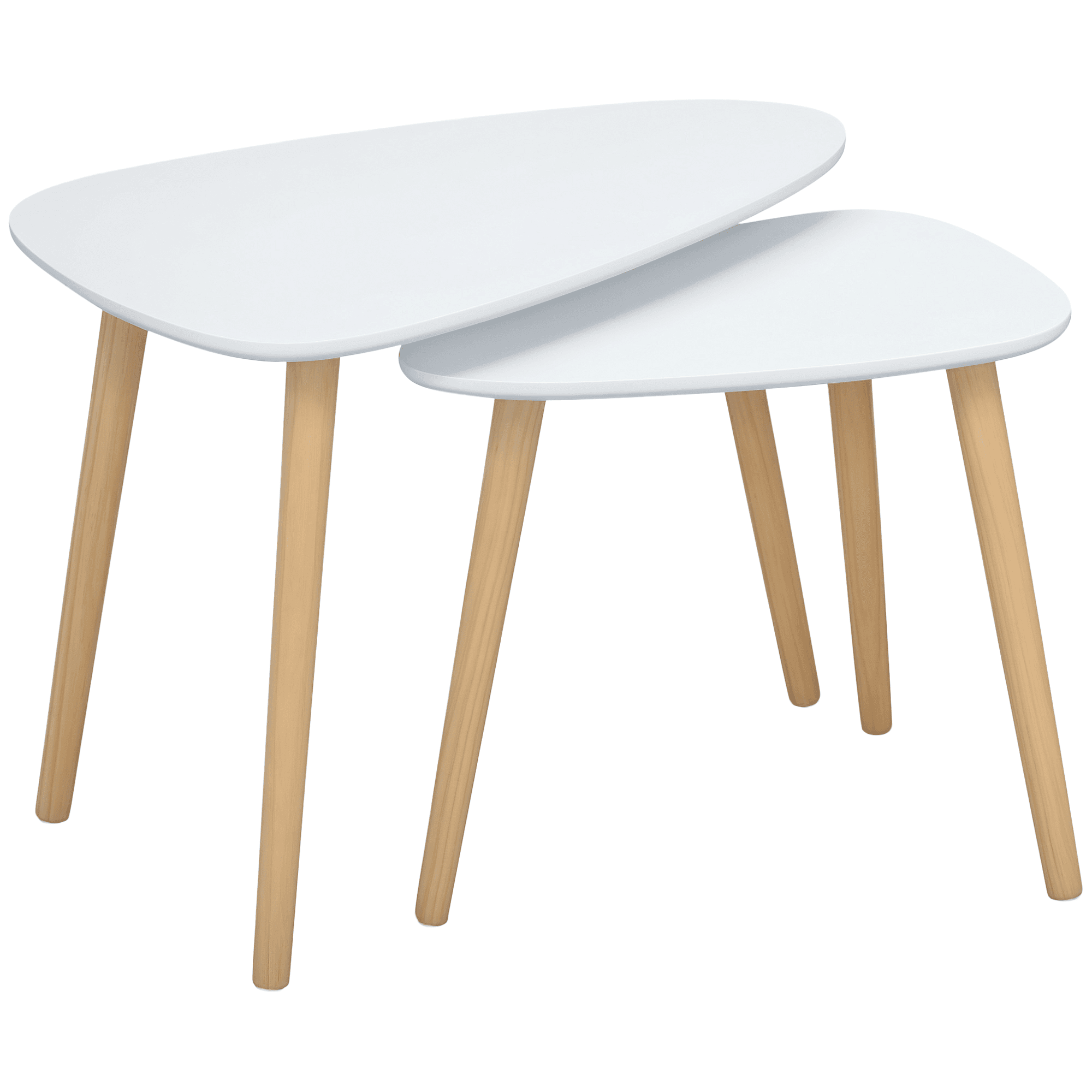 HOMCOM Lot de 2 tables basses gigognes design scandinave pieds en bois et plateau MDF blanc
