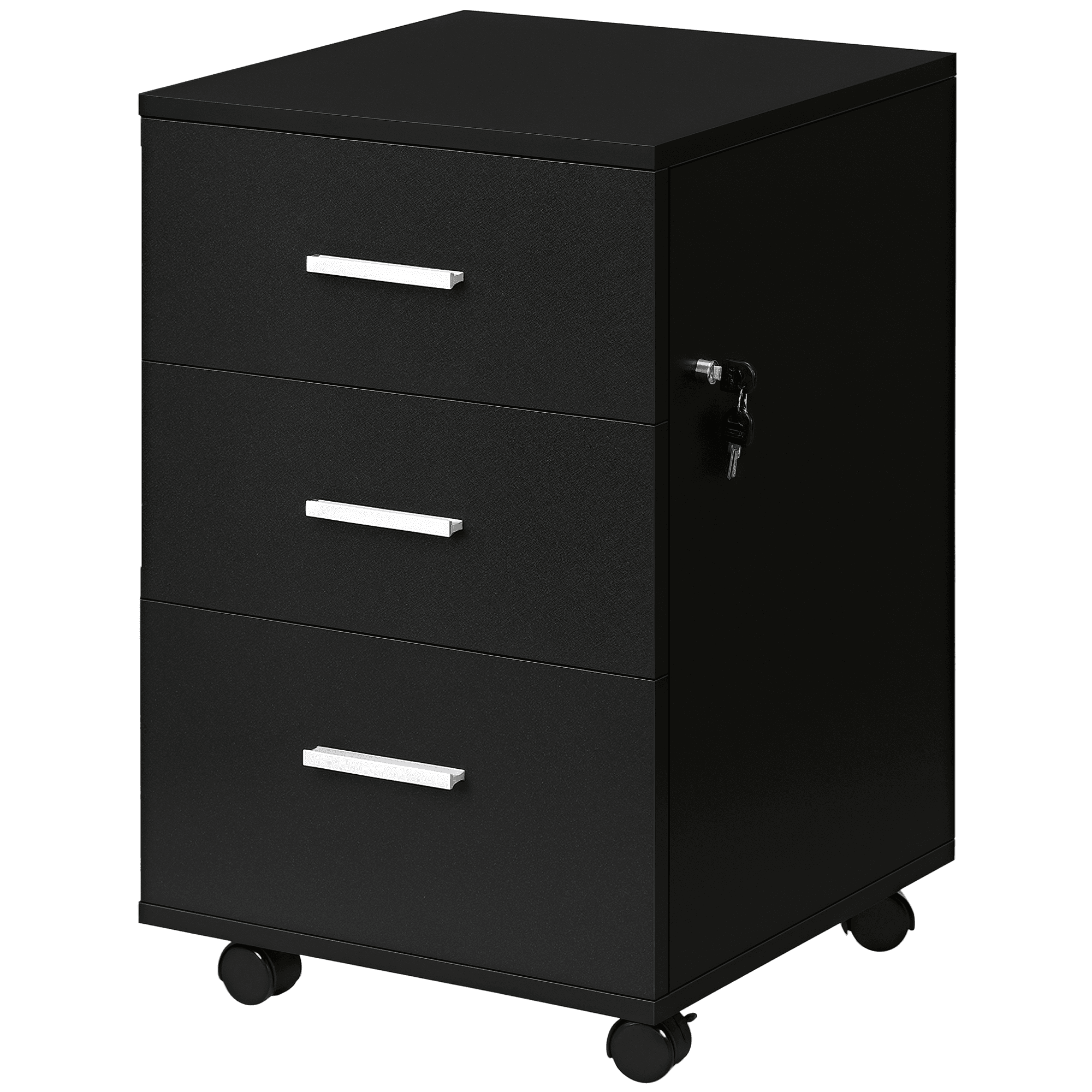 Vinsetto Caisson de Bureau Rangement Bureau sur Roulettes 3 Tiroirs Verrouillables 40 x 41,5 x 61,5 cm Noir